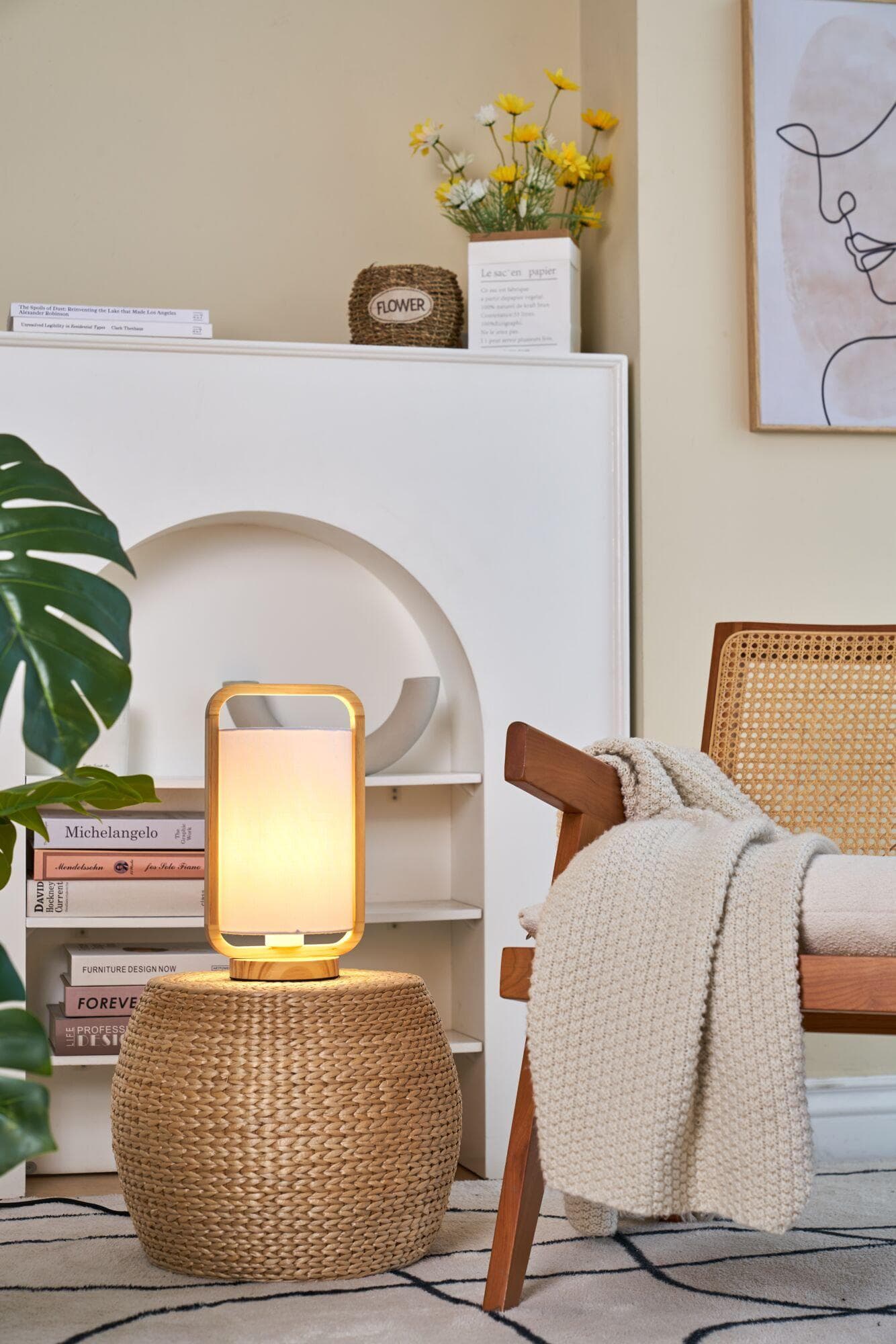 Pauleen Woody Charm Tischlampe aus Stoff und Holz