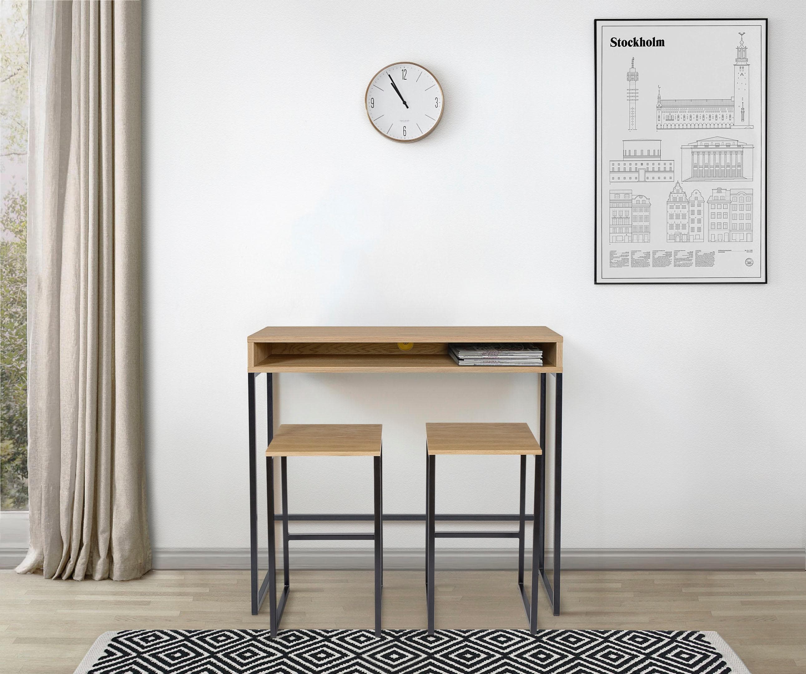 Woodman Dominic Schreibtisch - FSC® Holz, Stahlgestell, Kabeldurchlass