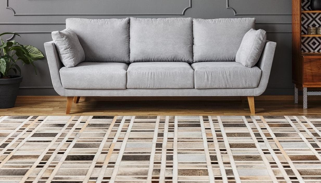 PADIRO Teppich Lavin 225 Grau Rindsleder Patchwork