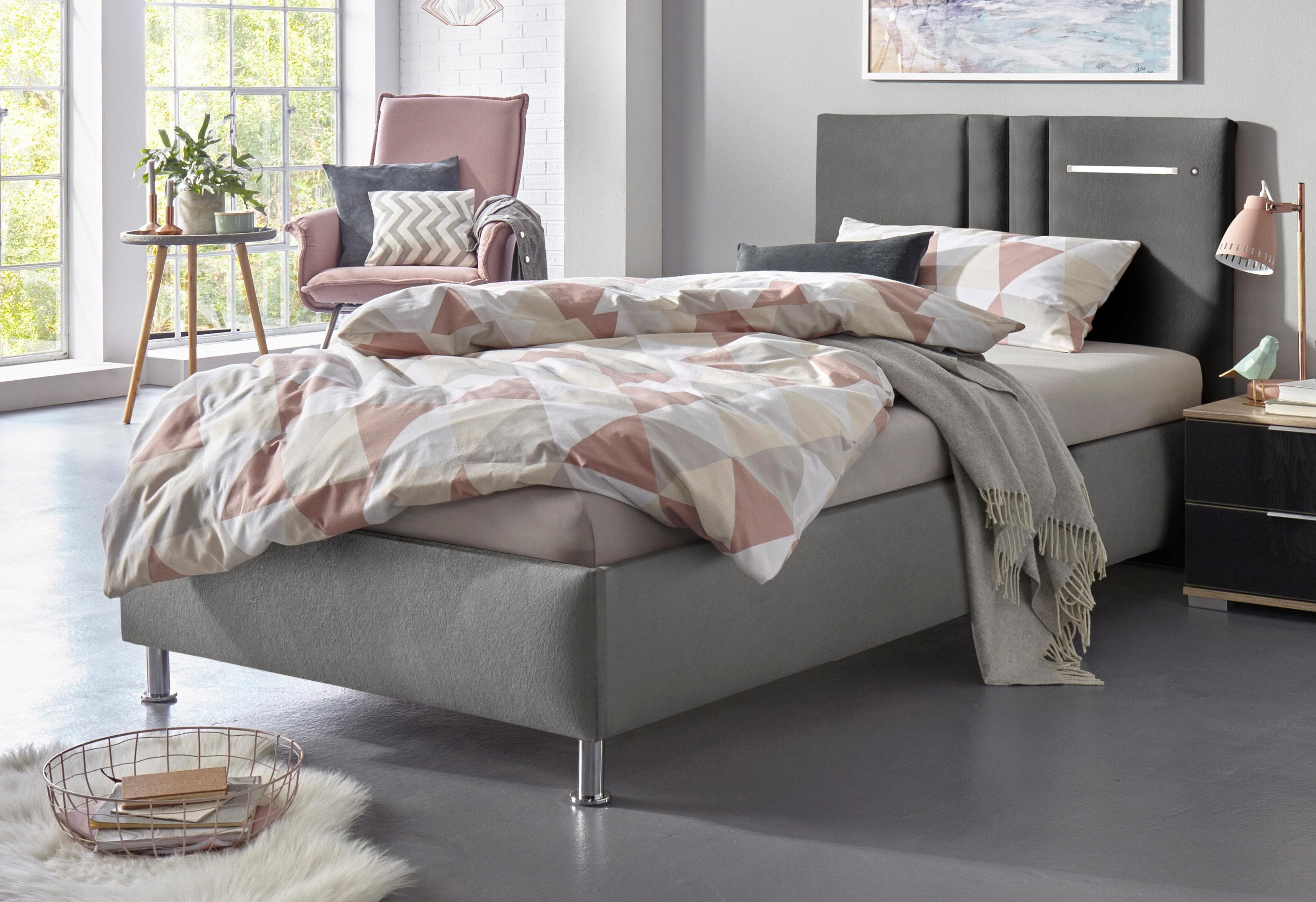 Westfalia Schlafkomfort Polsterbett Elba Anthrazit mit LED-Beleuchtung