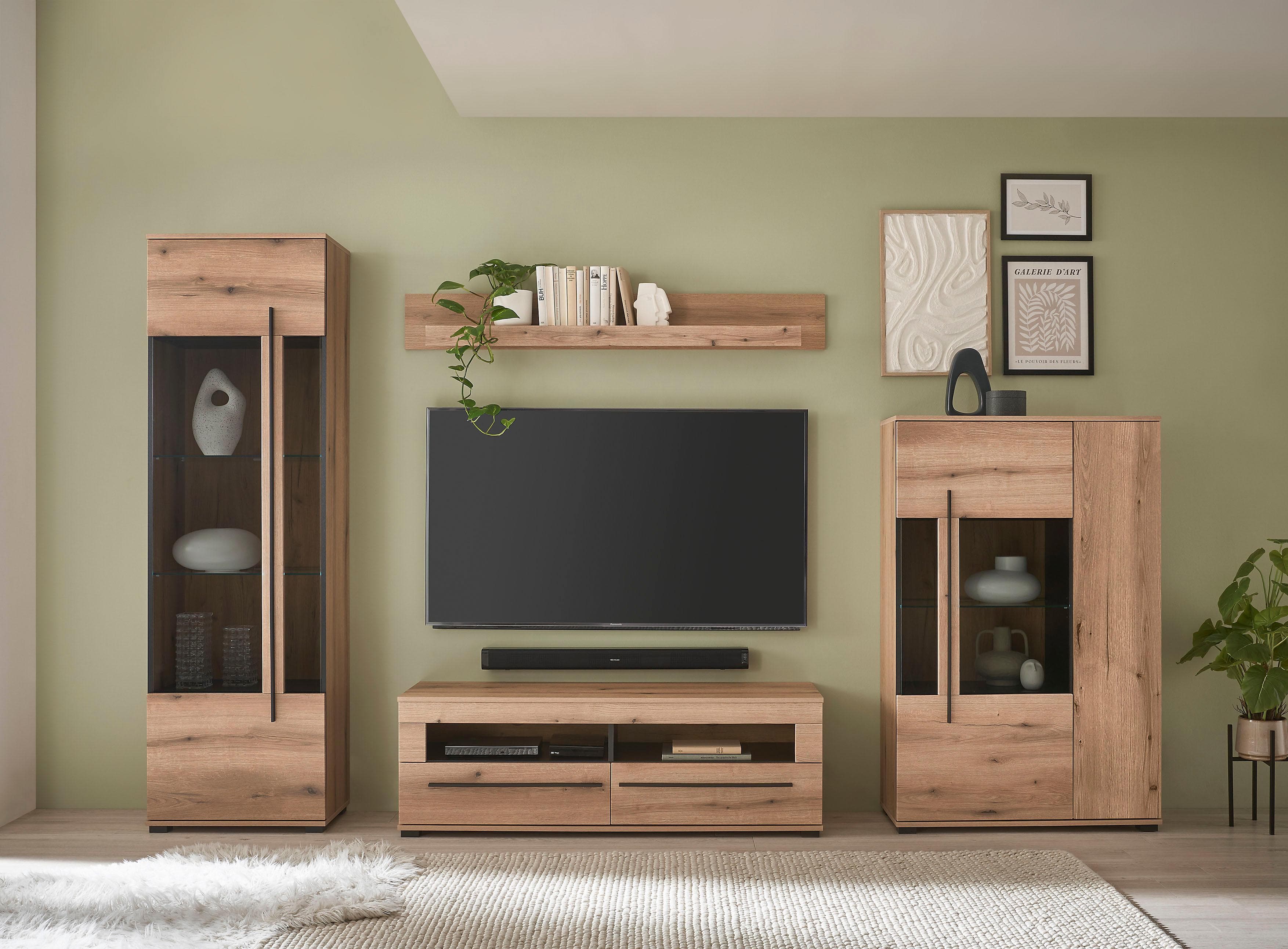 HOME AFFAIRE Wohnwand Cantara Set Eiche Evoke mit Vitrinen und Lowboard