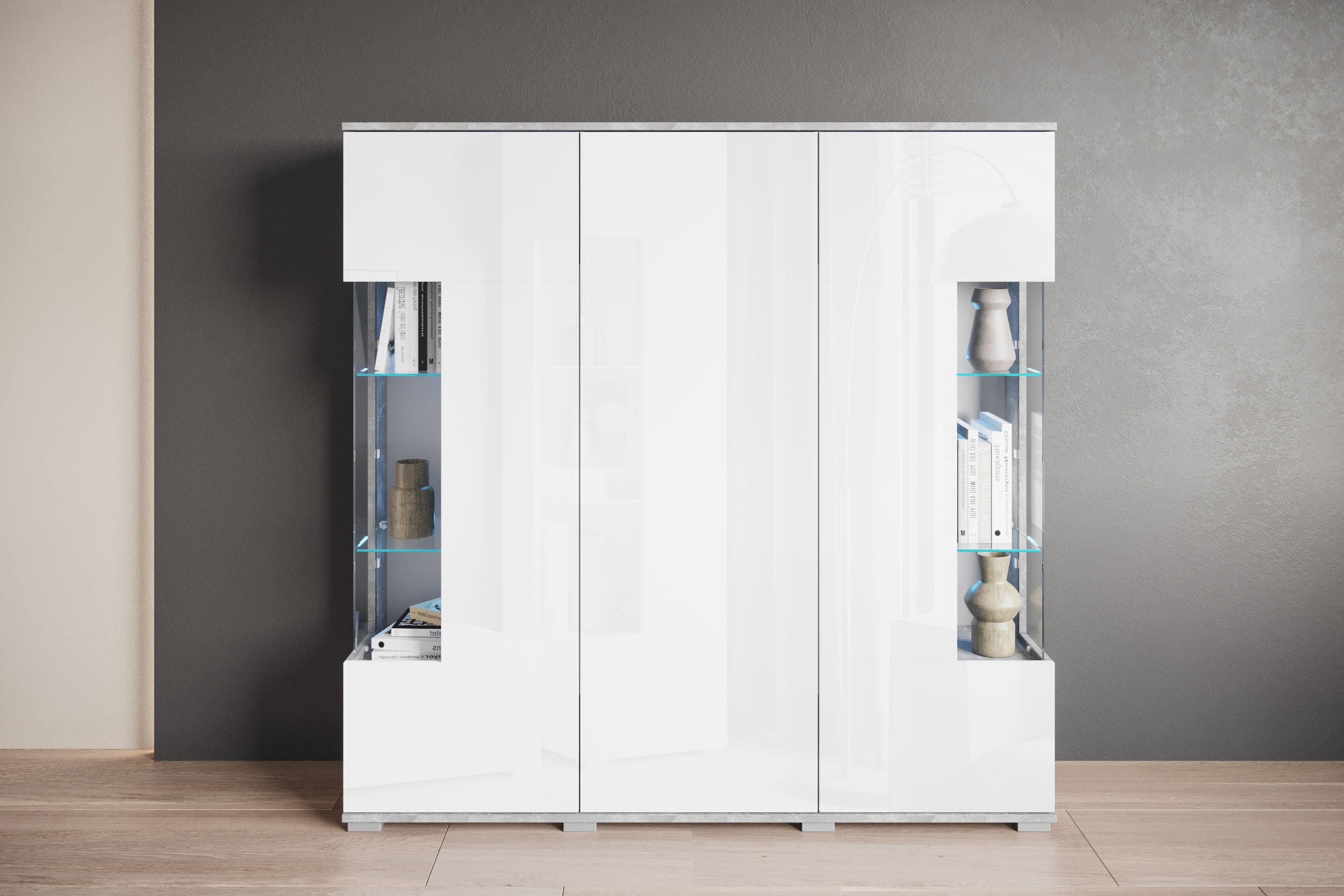 OTTO HOME Highboard Kenia Weiß Hochglanz Betonoptik Modern