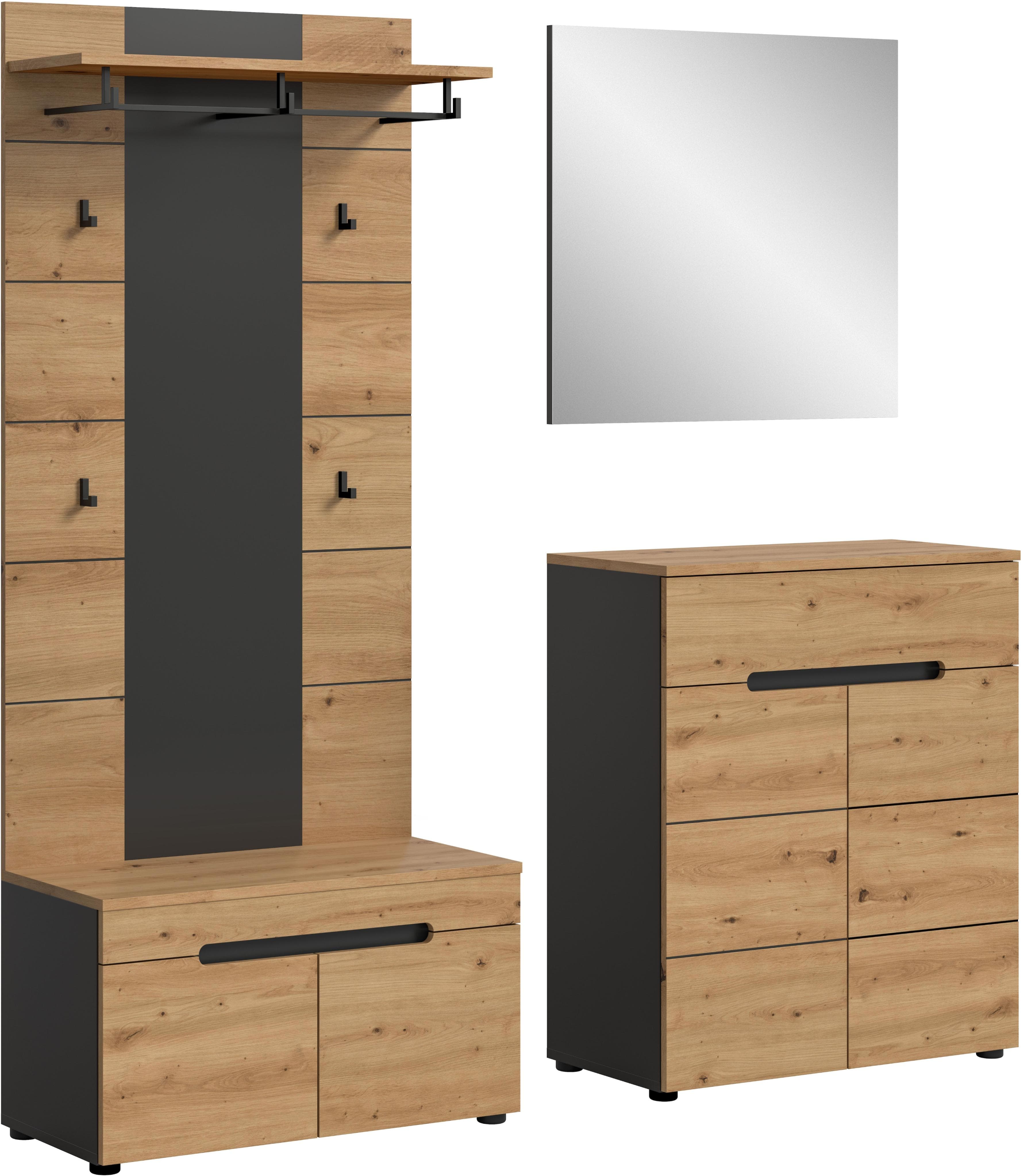 INOSIGN Garderoben-Set REHAT 4-teilig Basalt Grau Artisan NB FSC-zertifizierter Holzwerkstoff