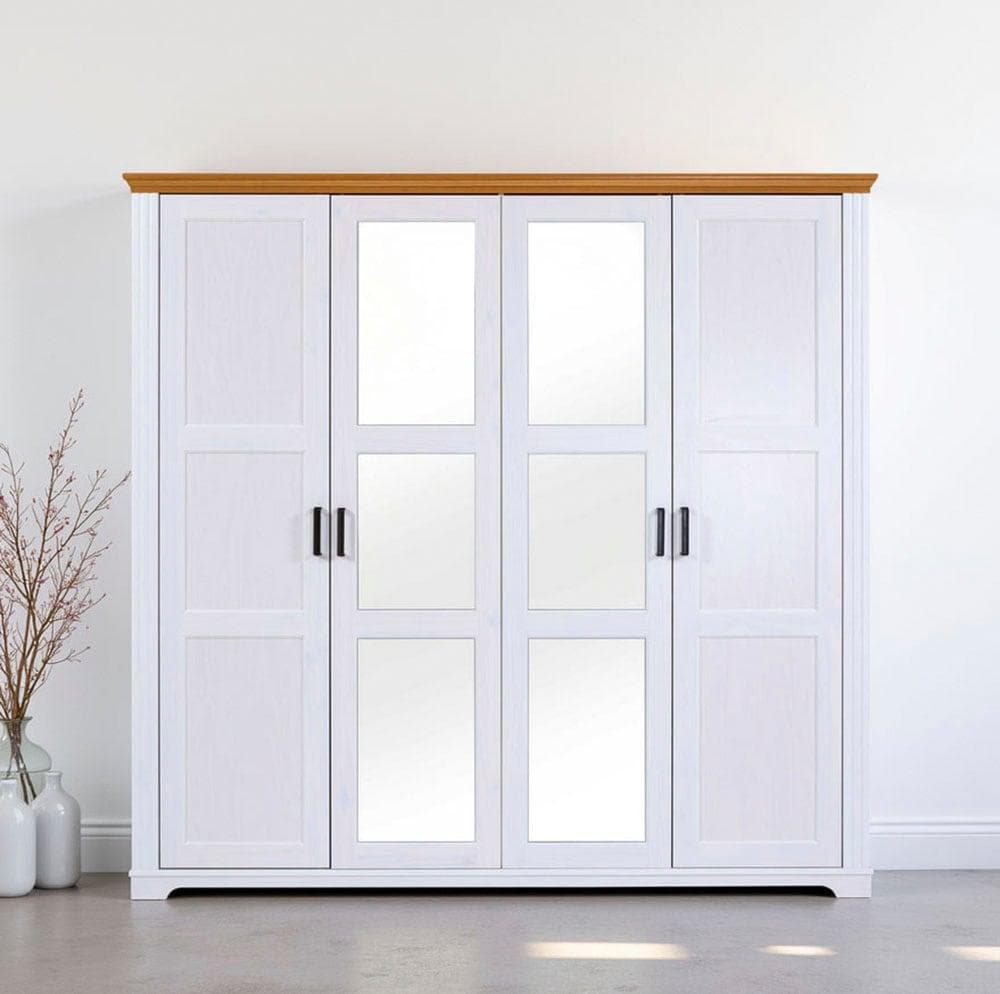 Drehtürenschrank INTER LINK Maluno Massivholz Weiß 215,6x208x64 cm