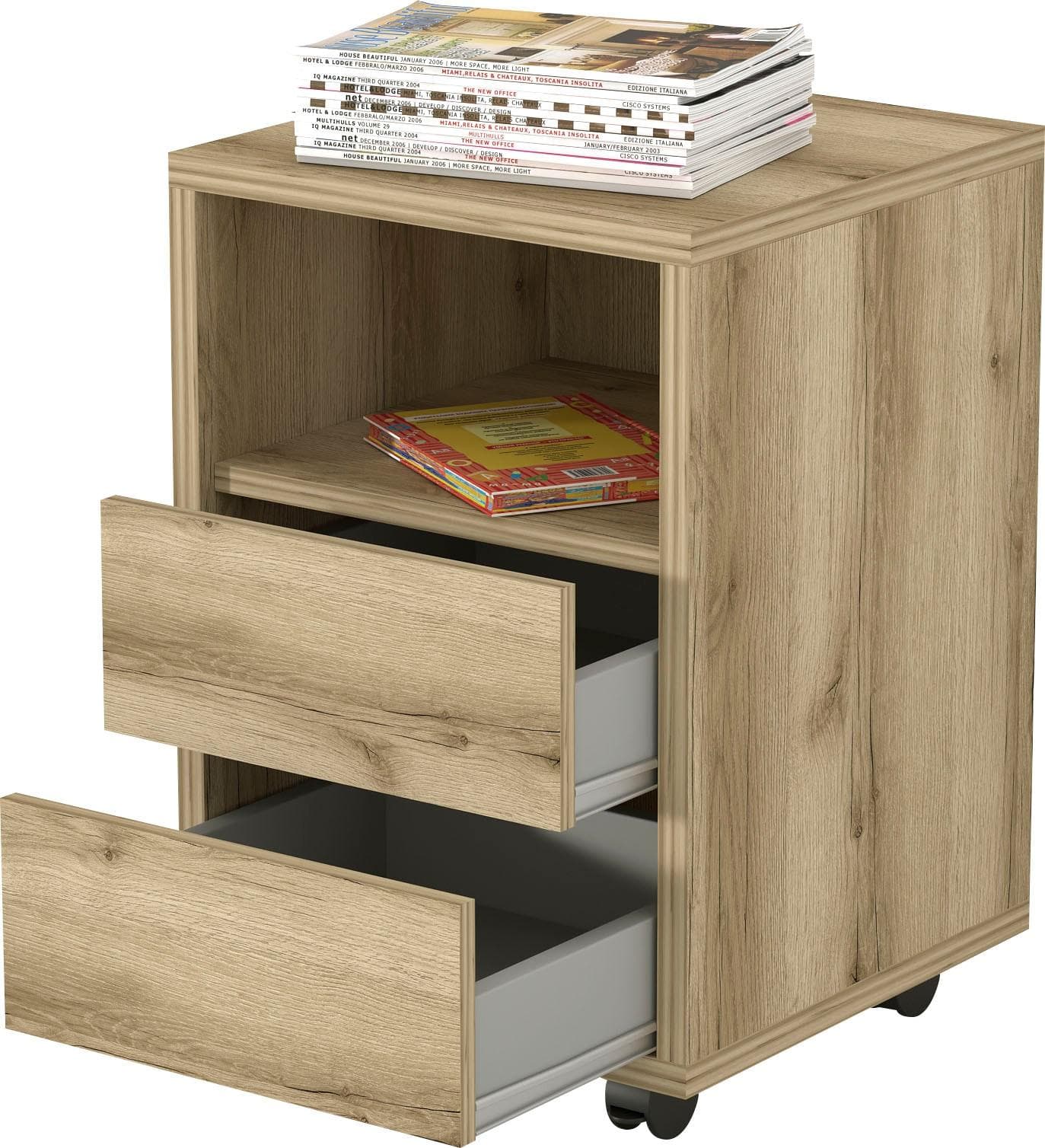 HOME AFFAIRE Rollcontainer Agapi 2 Schubkästen Braun Eiche