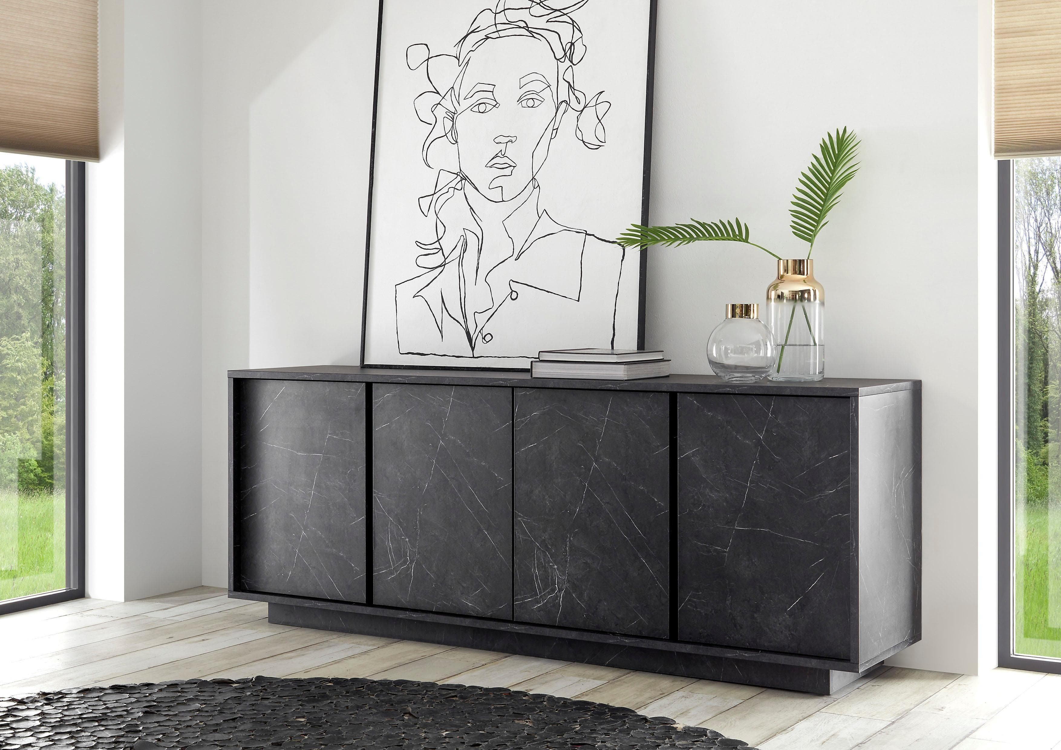 HOME AFFAIRE Sideboard Carrara Anthrazit Marmor-Optik Grifflos