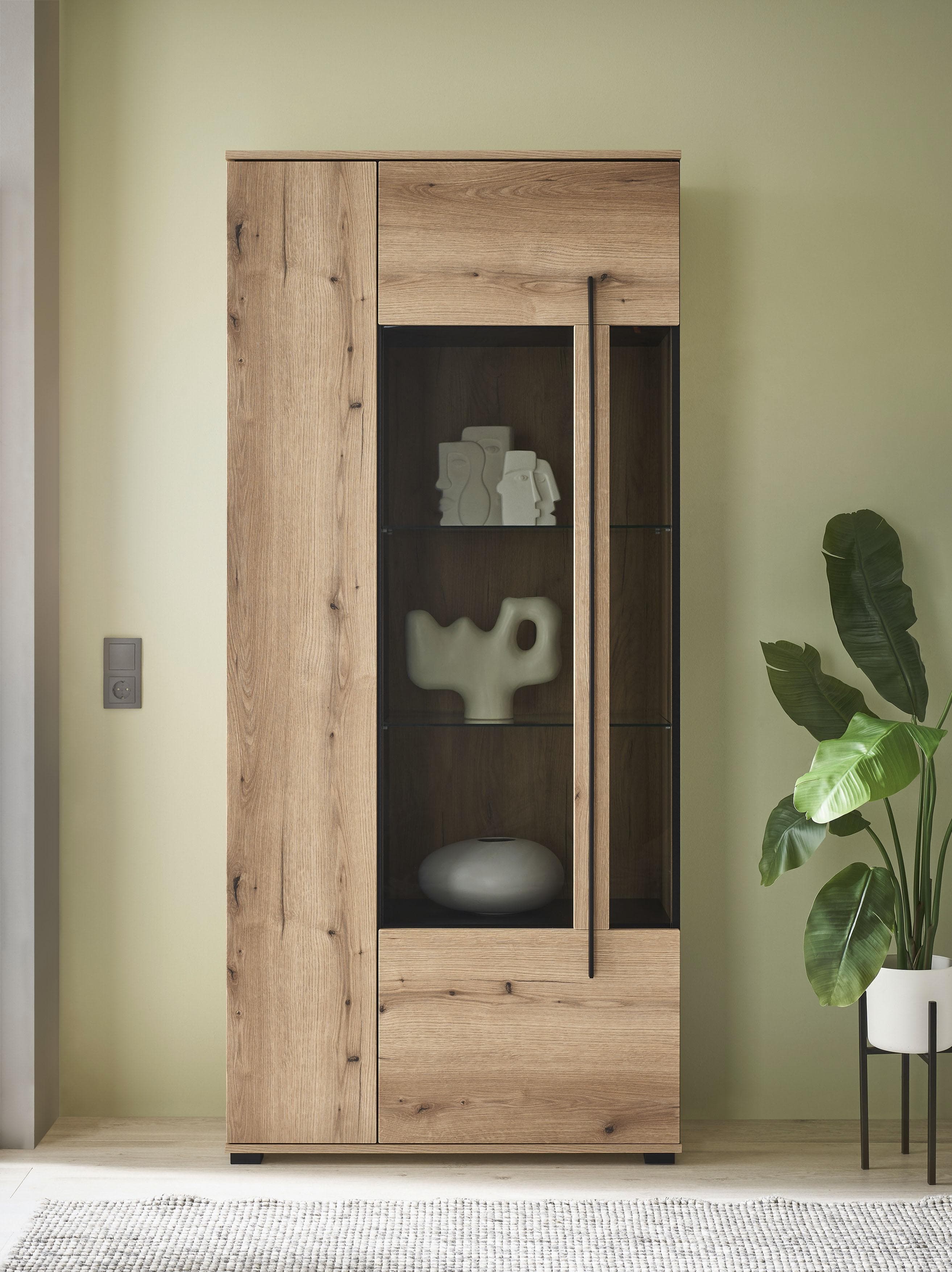 INOSIGN Cantara Vitrinenschrank: Eiche Evoke oder Weiß, Schwarz Stangengriff