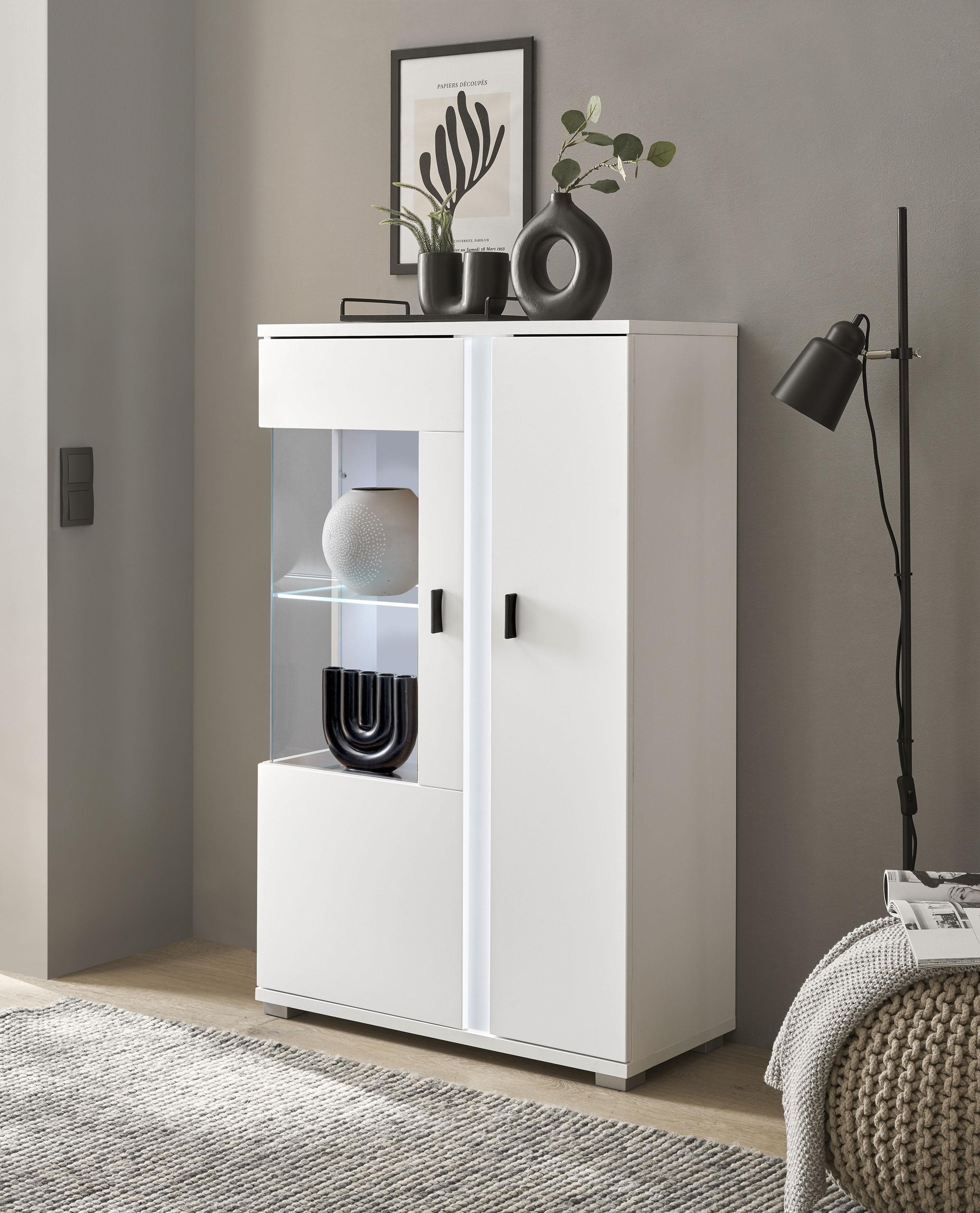 HOME AFFAIRE LONG ISLAND Vitrine Weiß mit LED-Beleuchtung