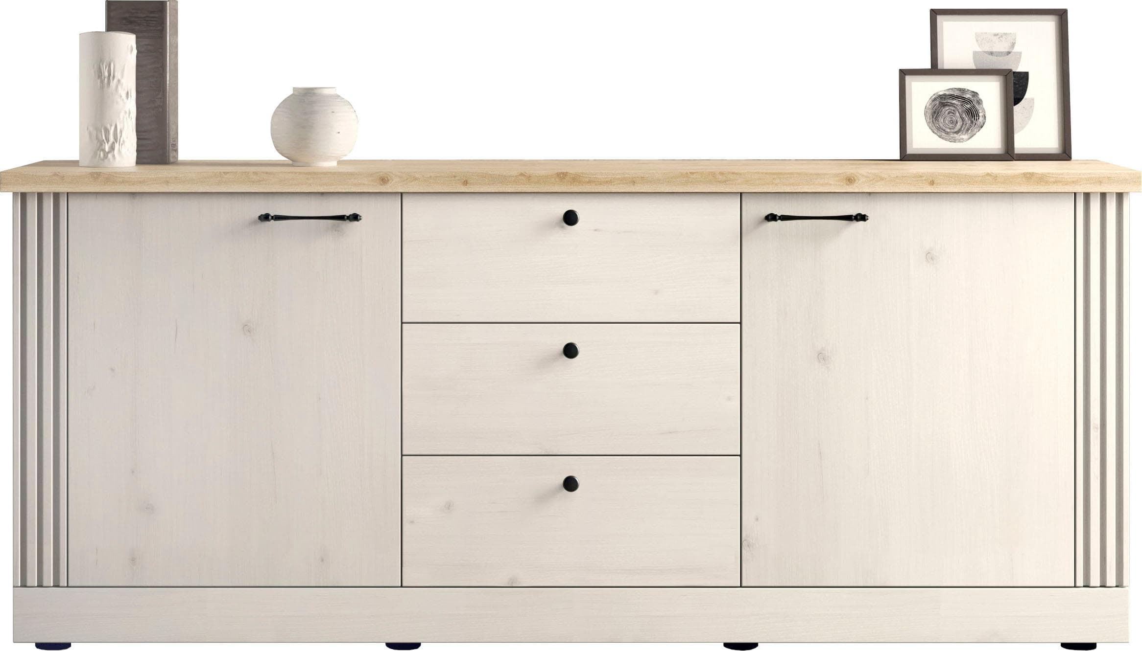 OTTO HOME Sideboard Country 211 cm Eiche Meringa Schwarz