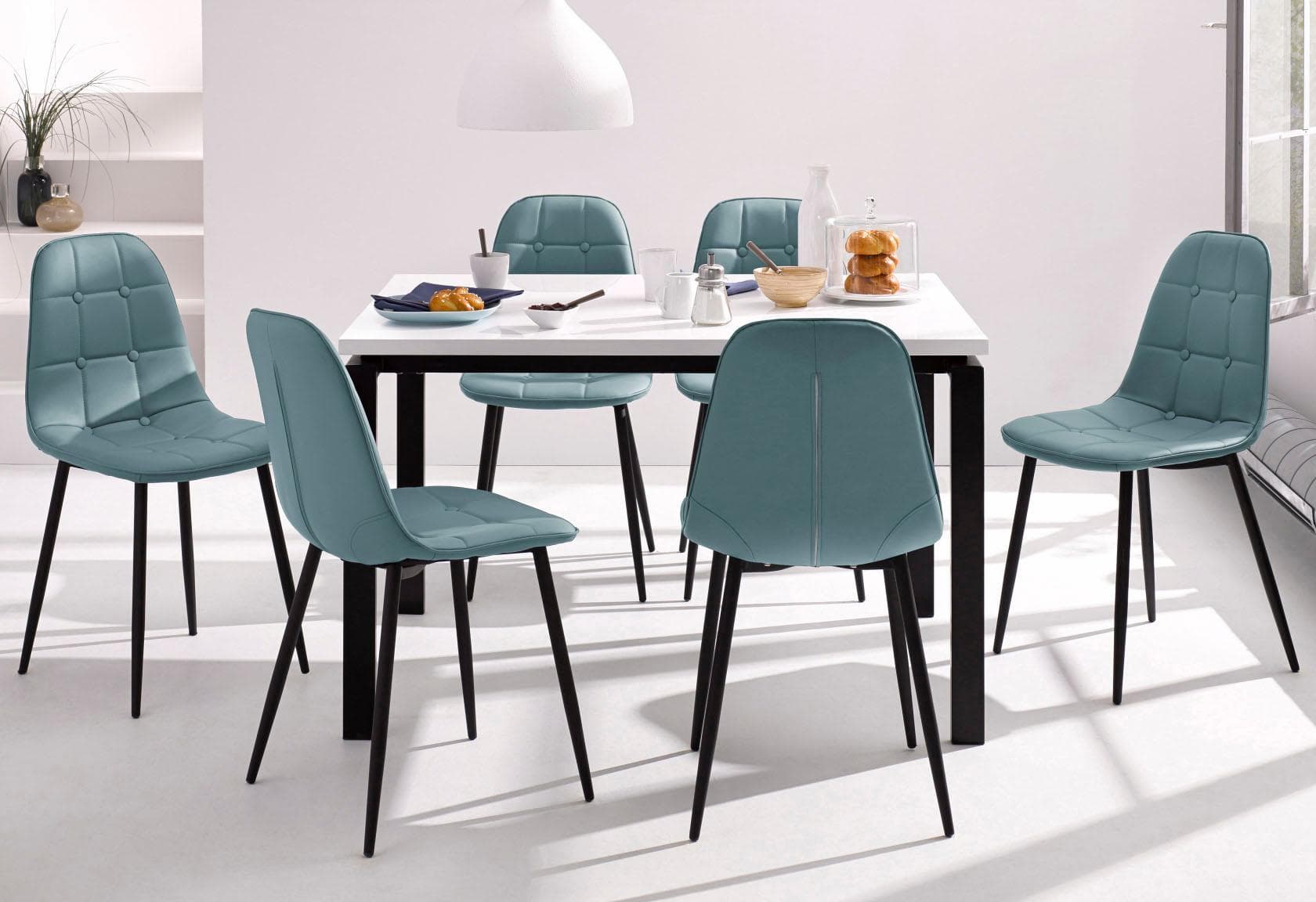 OTTO HOME Essgruppe 5-tlg. Blau/Weiß Kunstleder