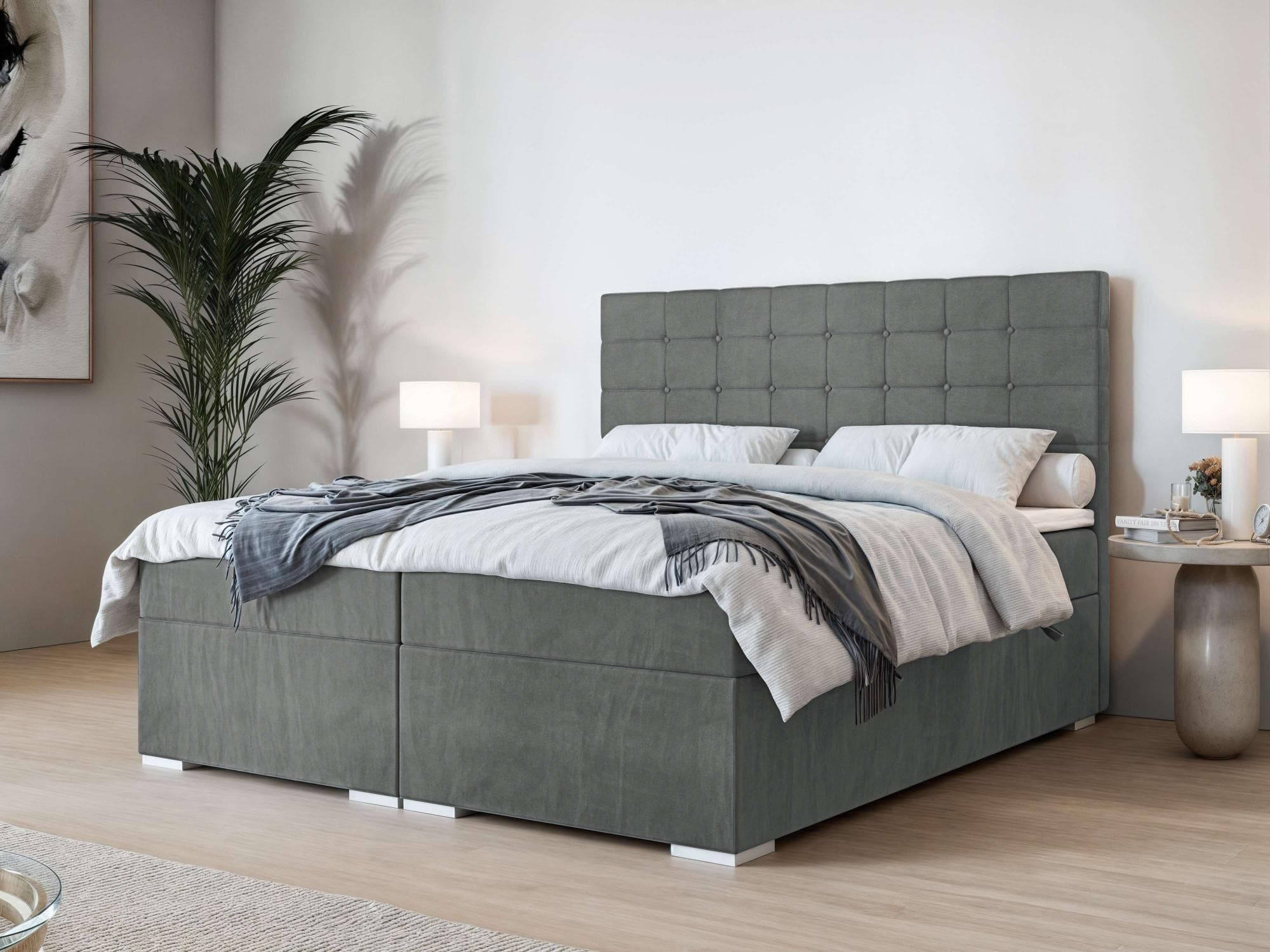 HOME AFFAIRE Semla Boxspringbett Grau mit Matratze und Bettkasten