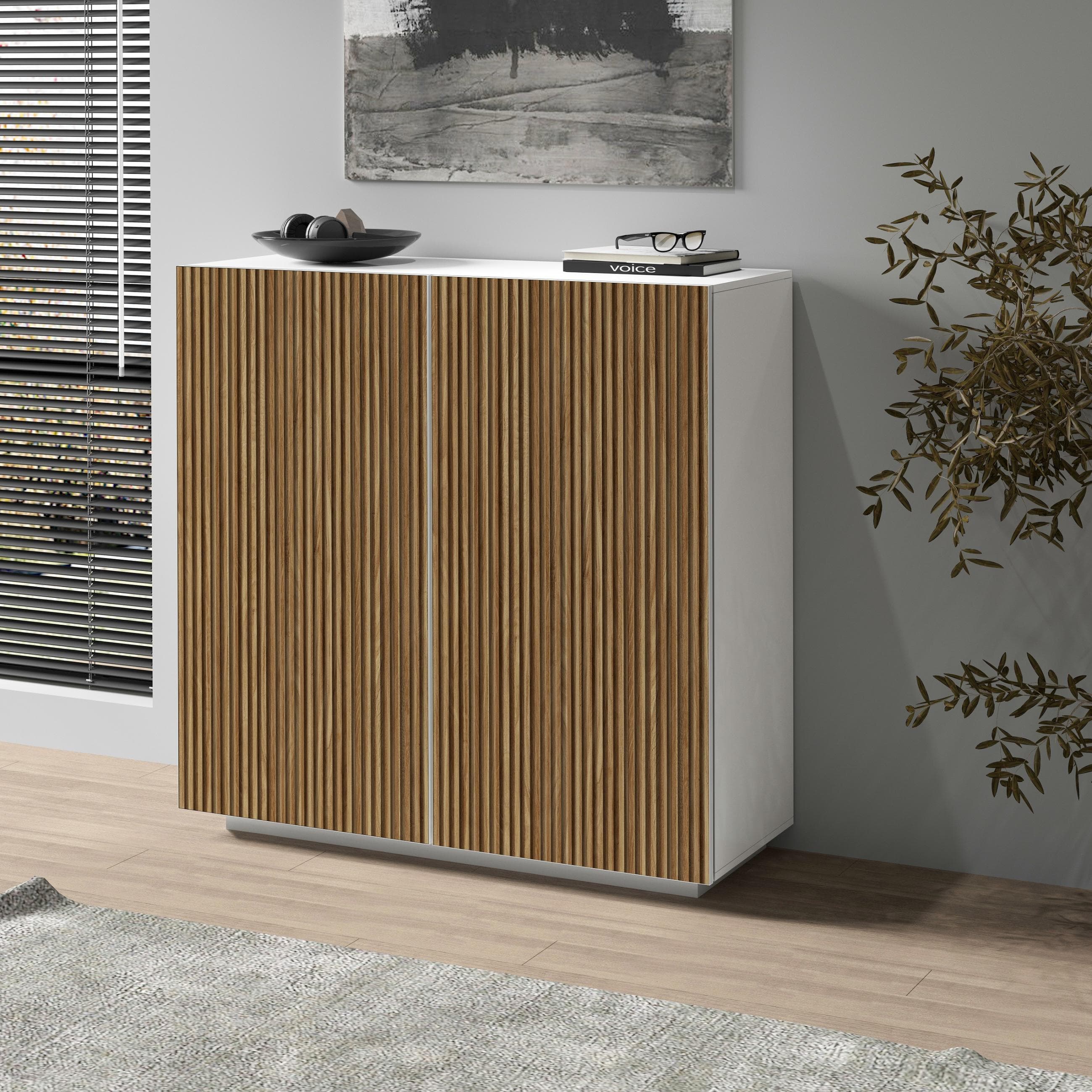 HOME AFFAIRE Highboard Vega Weiß Matt mit Rillen-Optik