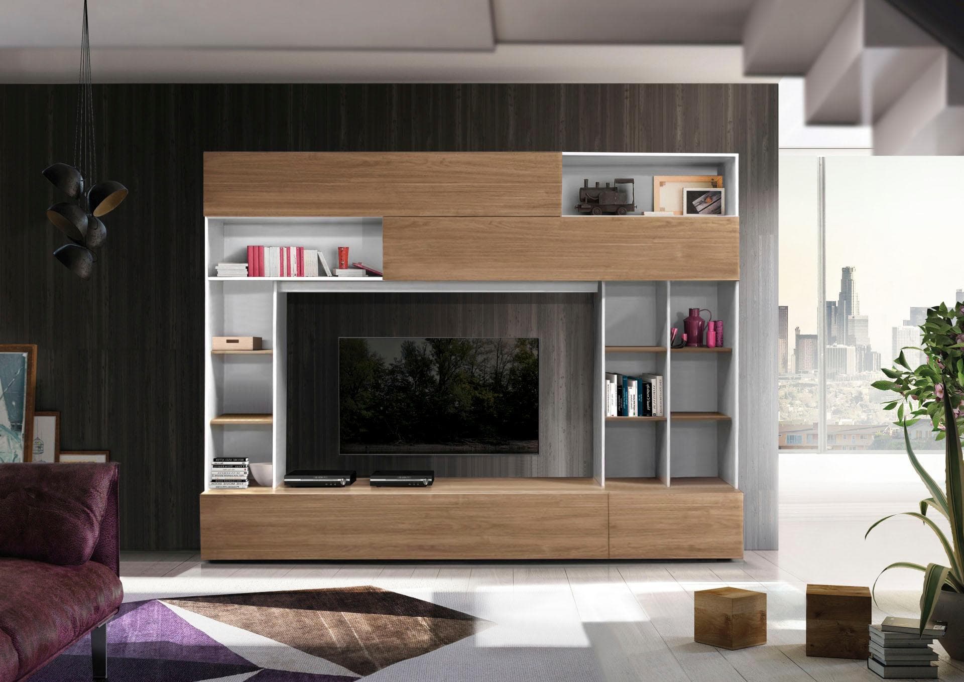 Wohnwand HOME AFFAIRE Praktiko Weiß Nussbaum Modern