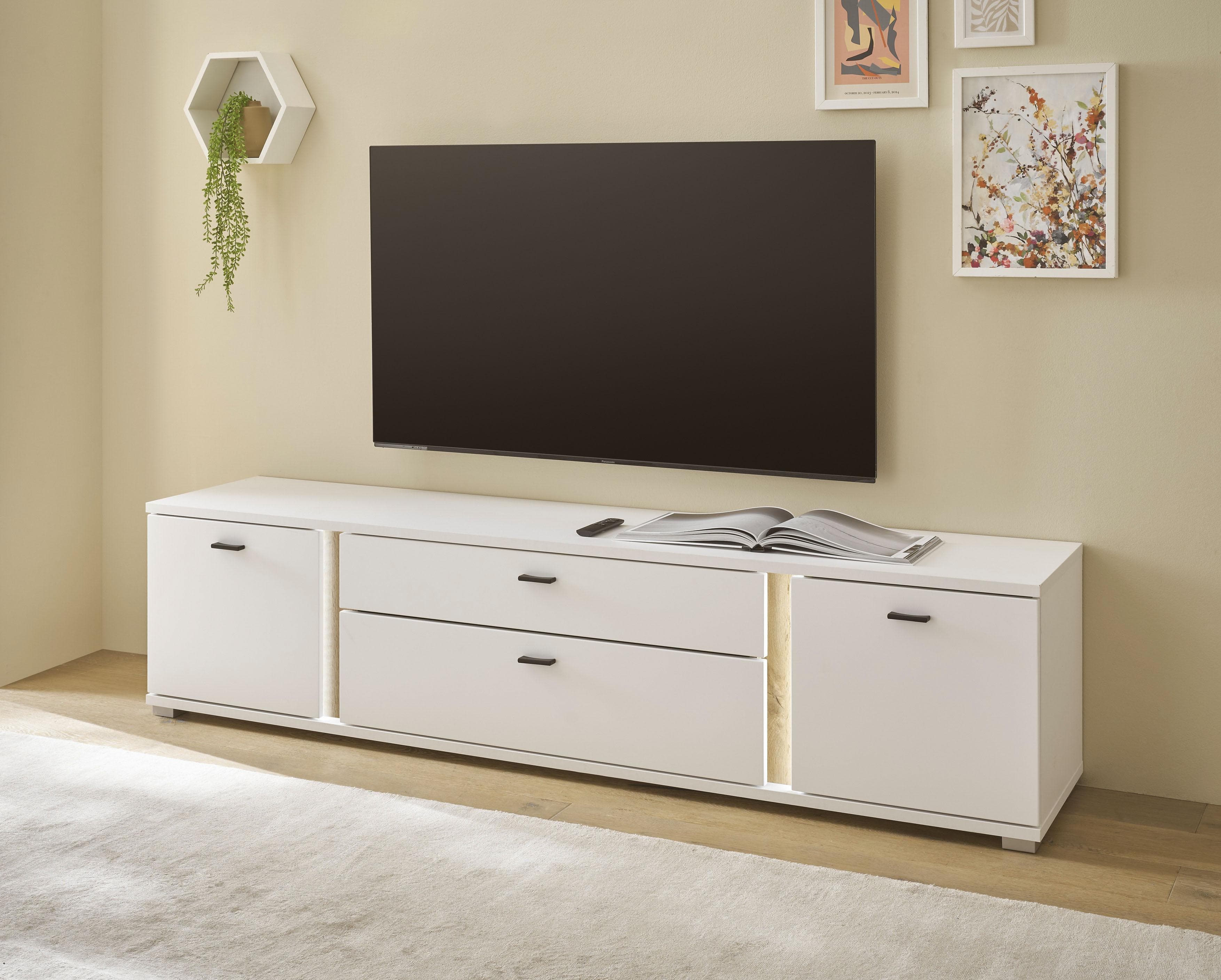 Home Affaire Lowboard LONG ISLAND Weiß/Eiche mit LED-Beleuchtung