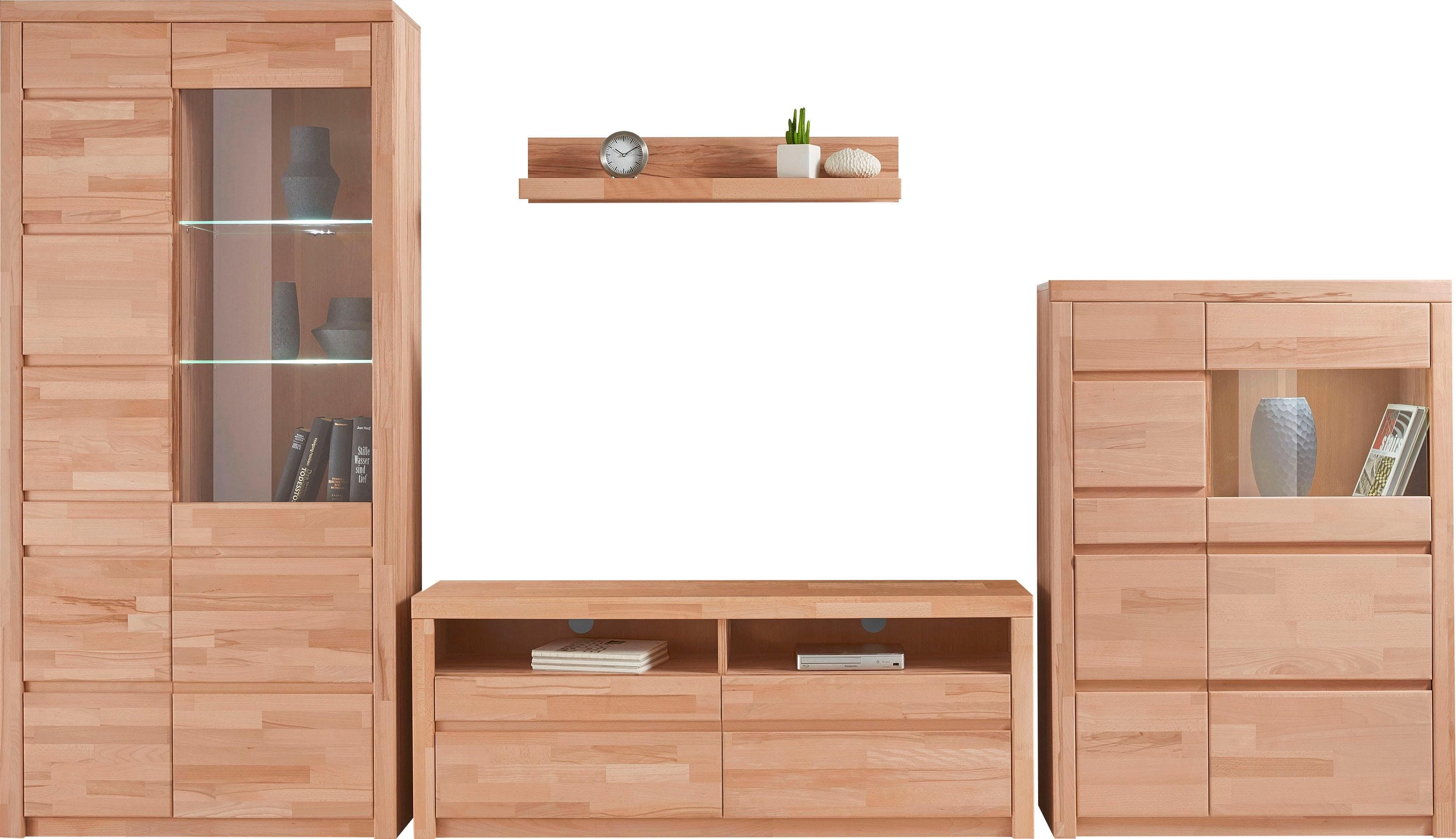 OTTO HOME Wohnwand Silkeborg Beige Teilmassiv 4-tlg. Vitrine Lowboard Sideboard
