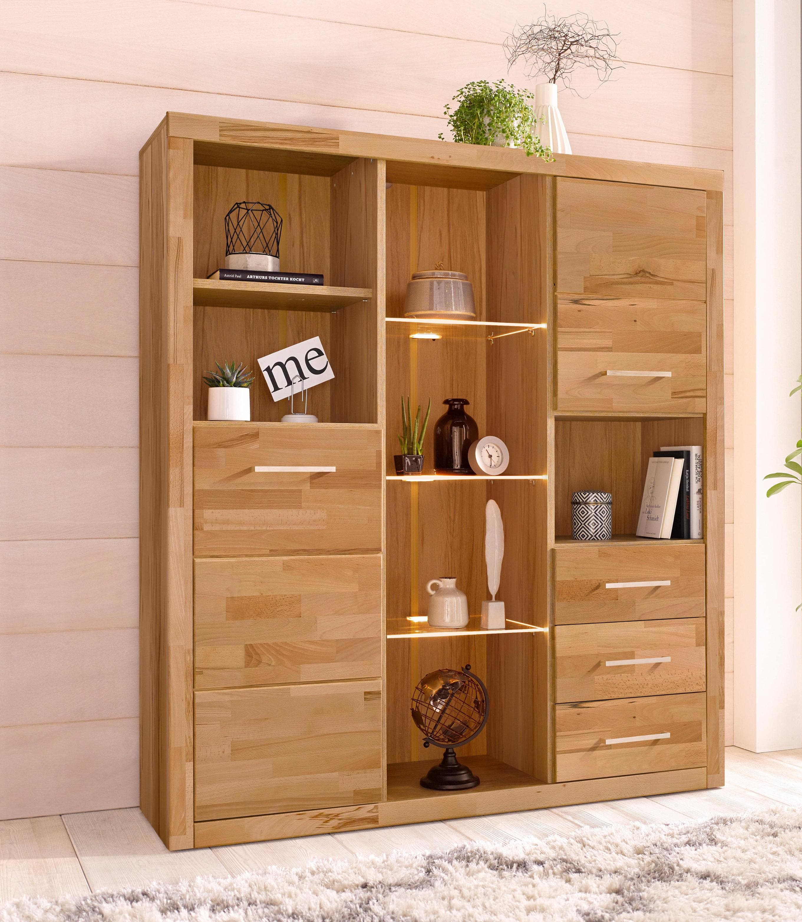 OTTO HOME Highboard Ribe 130cm Massivholz Fronten 12 Fächer