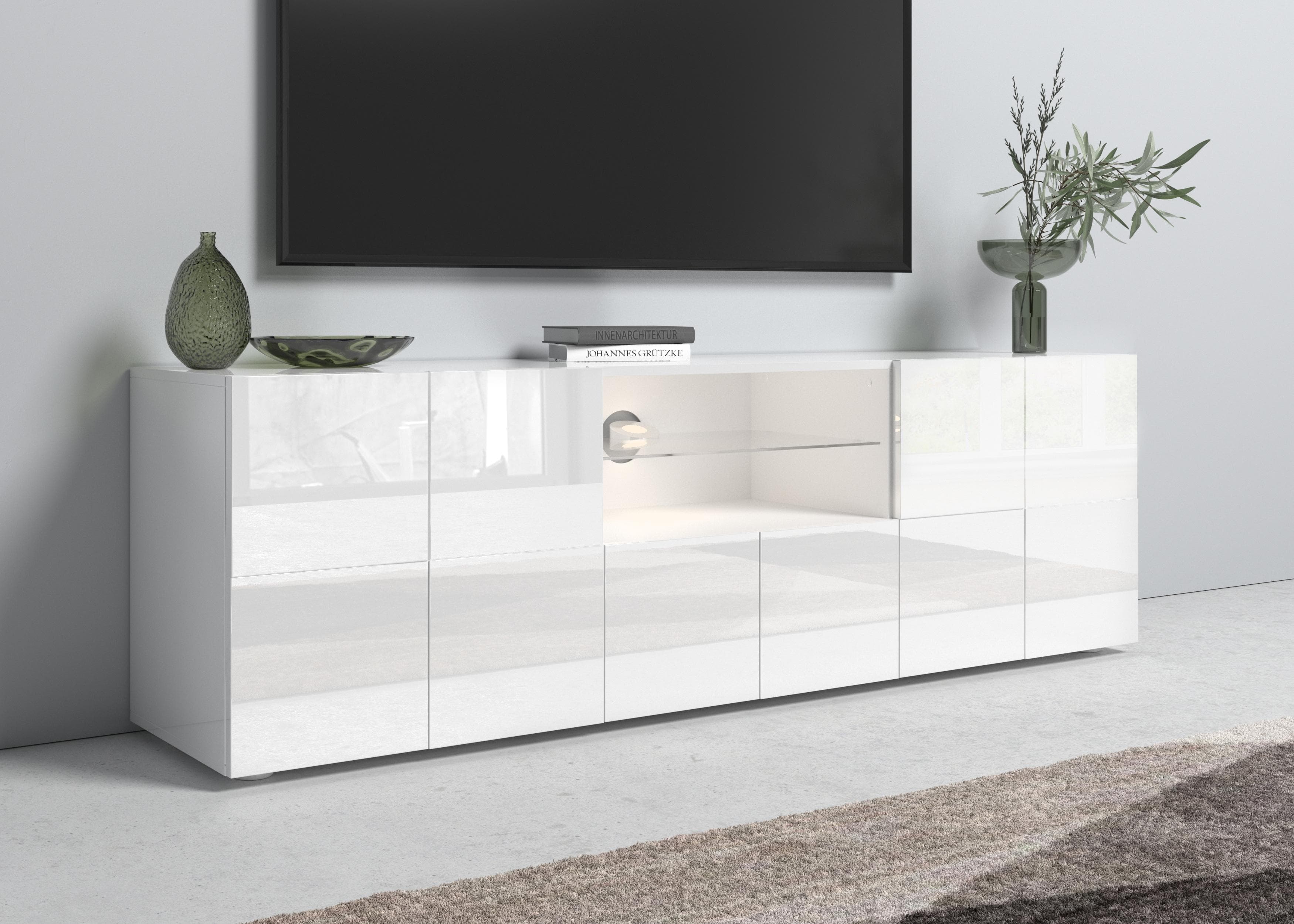 Home affaire Lowboard Dama Weiß Hochglanz 3D Optik TV-Schrank