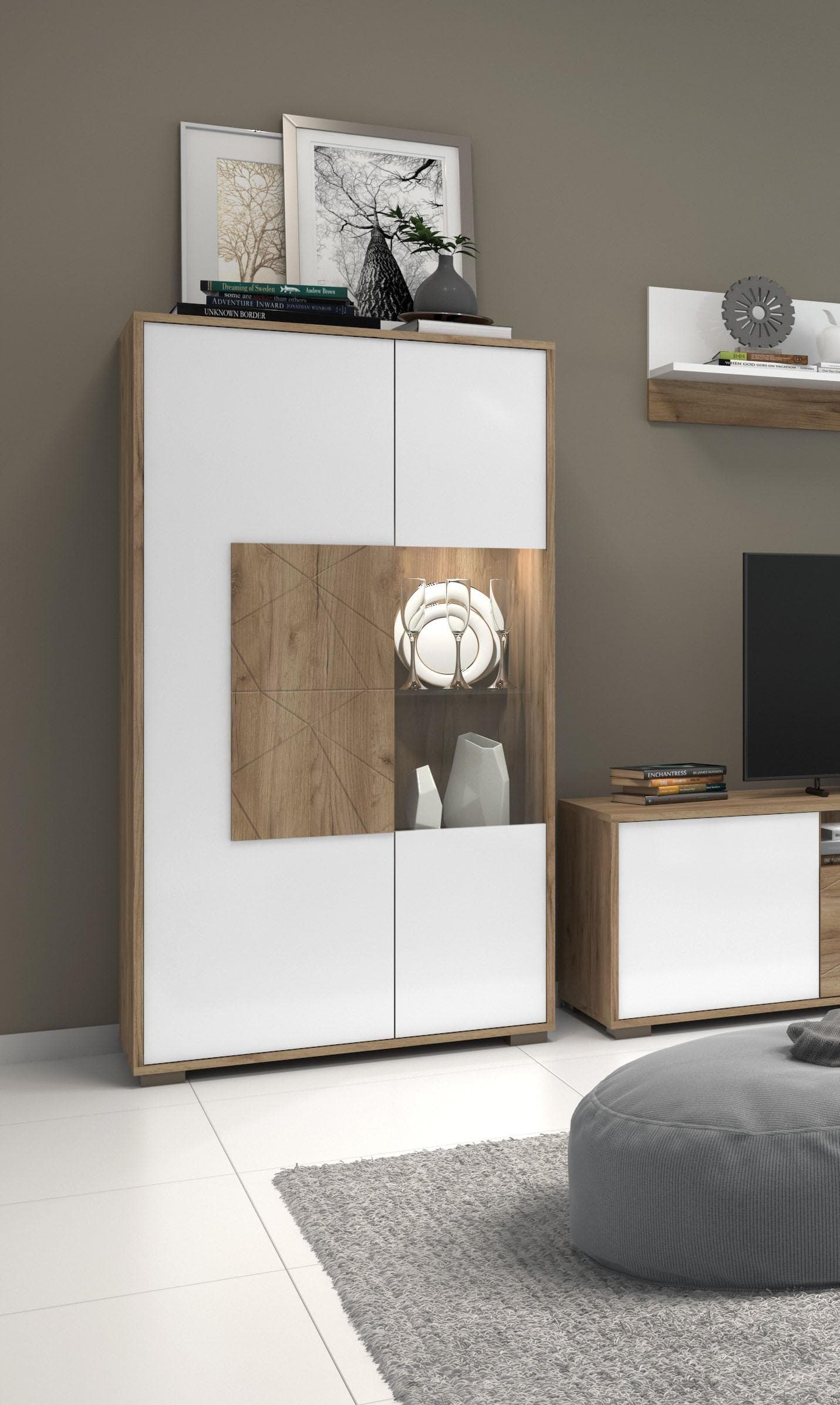 OTTO HOME Vitrine Stela Weiß Hochglanz mit Push-to-open