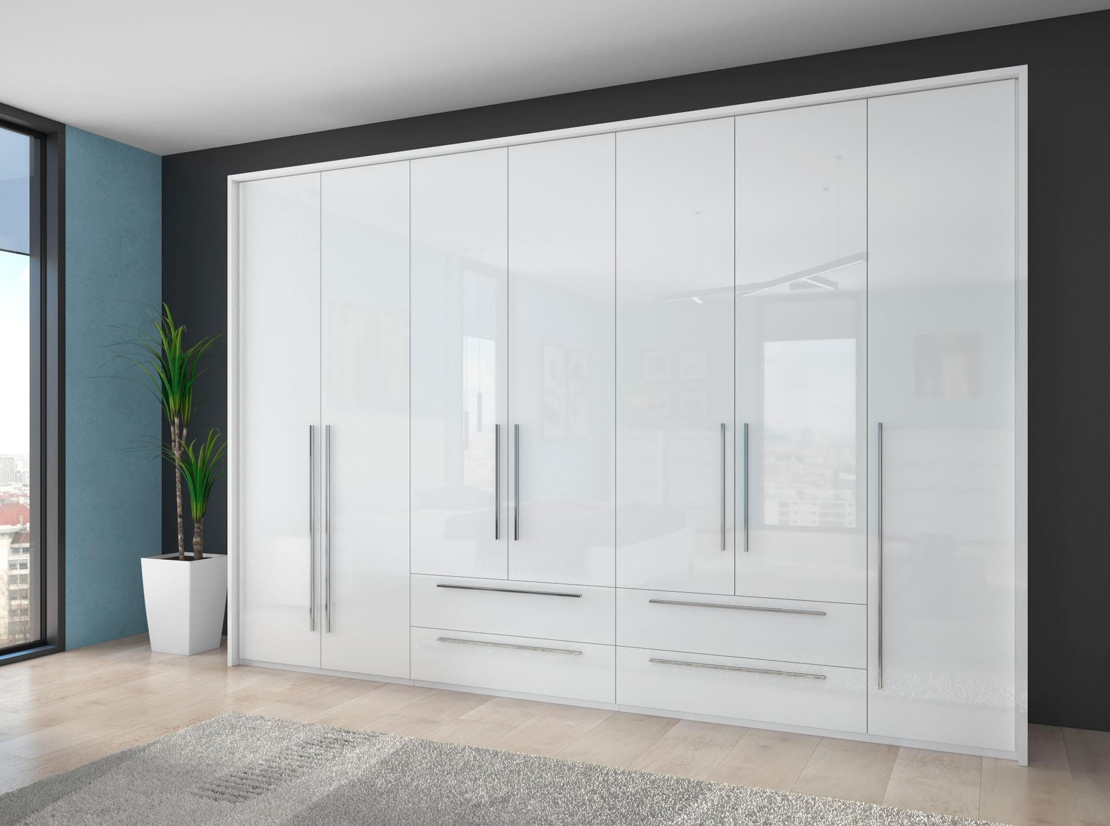 OTTO HOME Piano Drehtürenschrank Weiß Hochglanz mit LED-Beleuchtung
