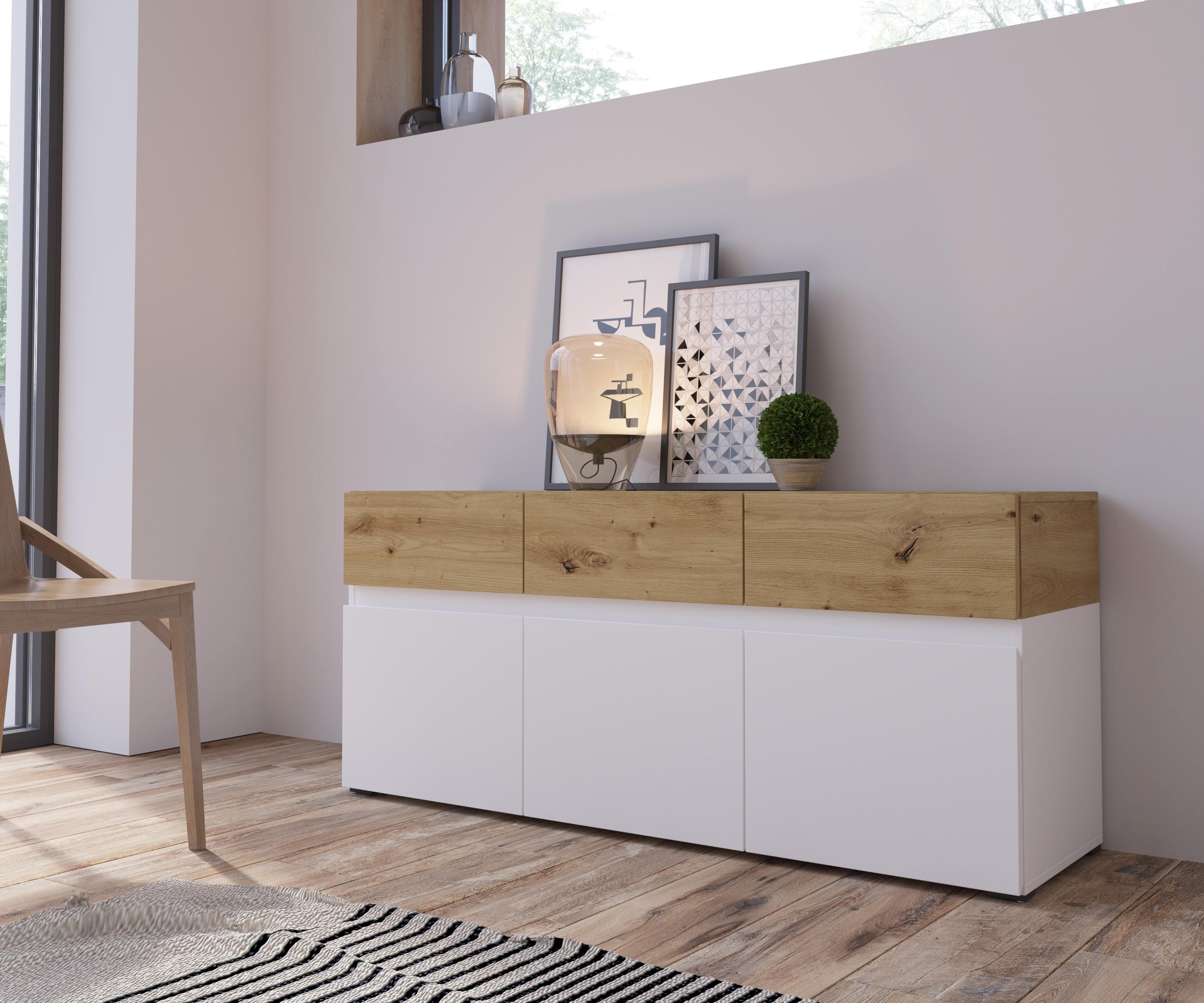 HOME AFFAIRE Lowboard Rimini Alpinweiß/Artisan Eiche