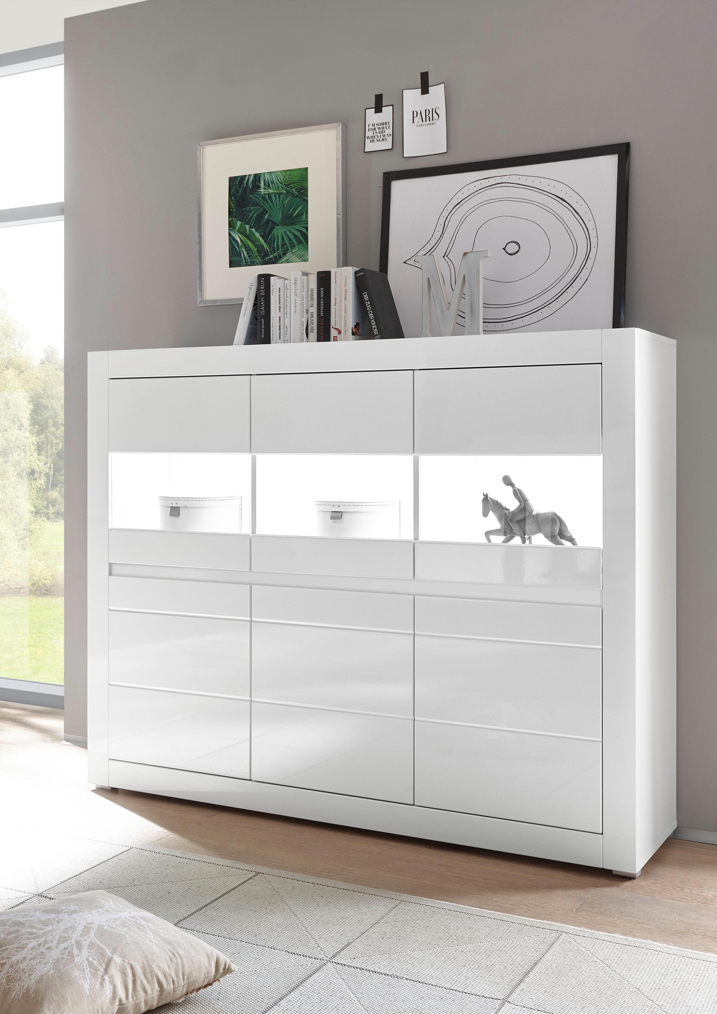 HOME AFFAIRE Carat Highboard Weiß Hochglanz Modern