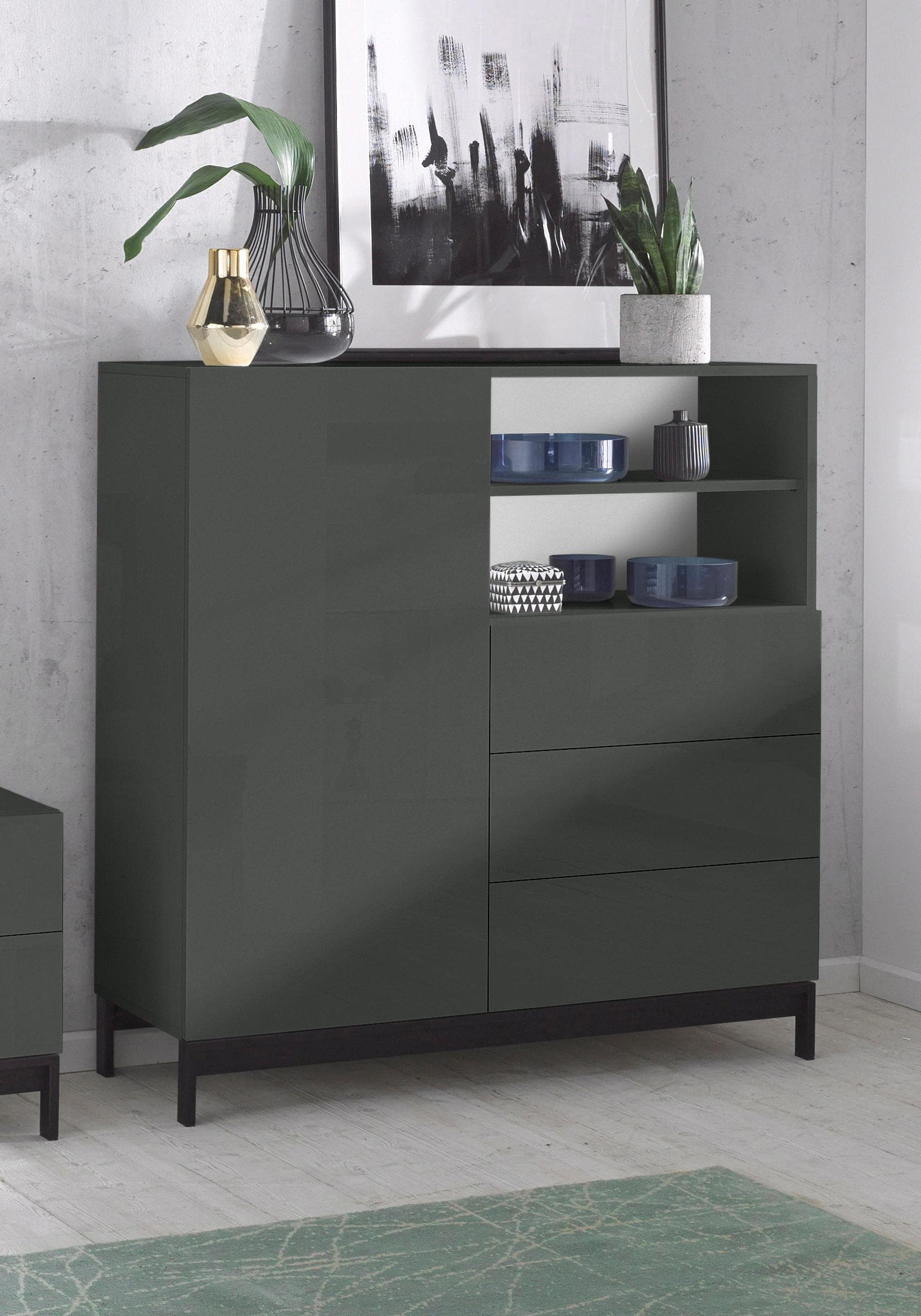 HOME AFFAIRE Highboard Metis Anthrazit Hochglanz mit Push to Open