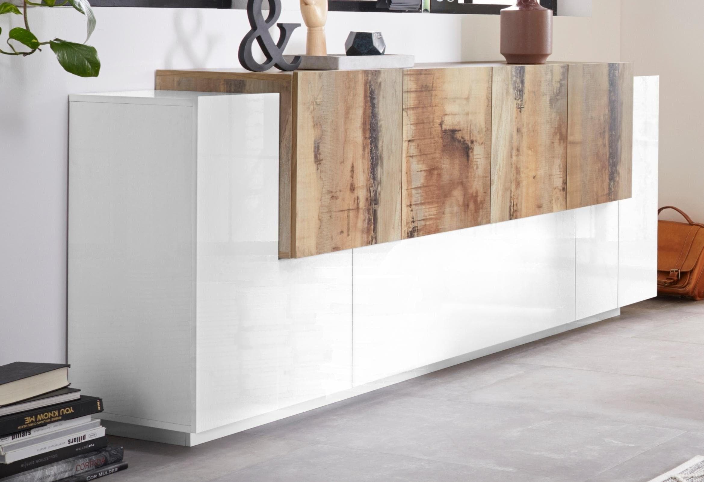 HOME AFFAIRE Sideboard Coro Weiß Grifflos Hochglanz