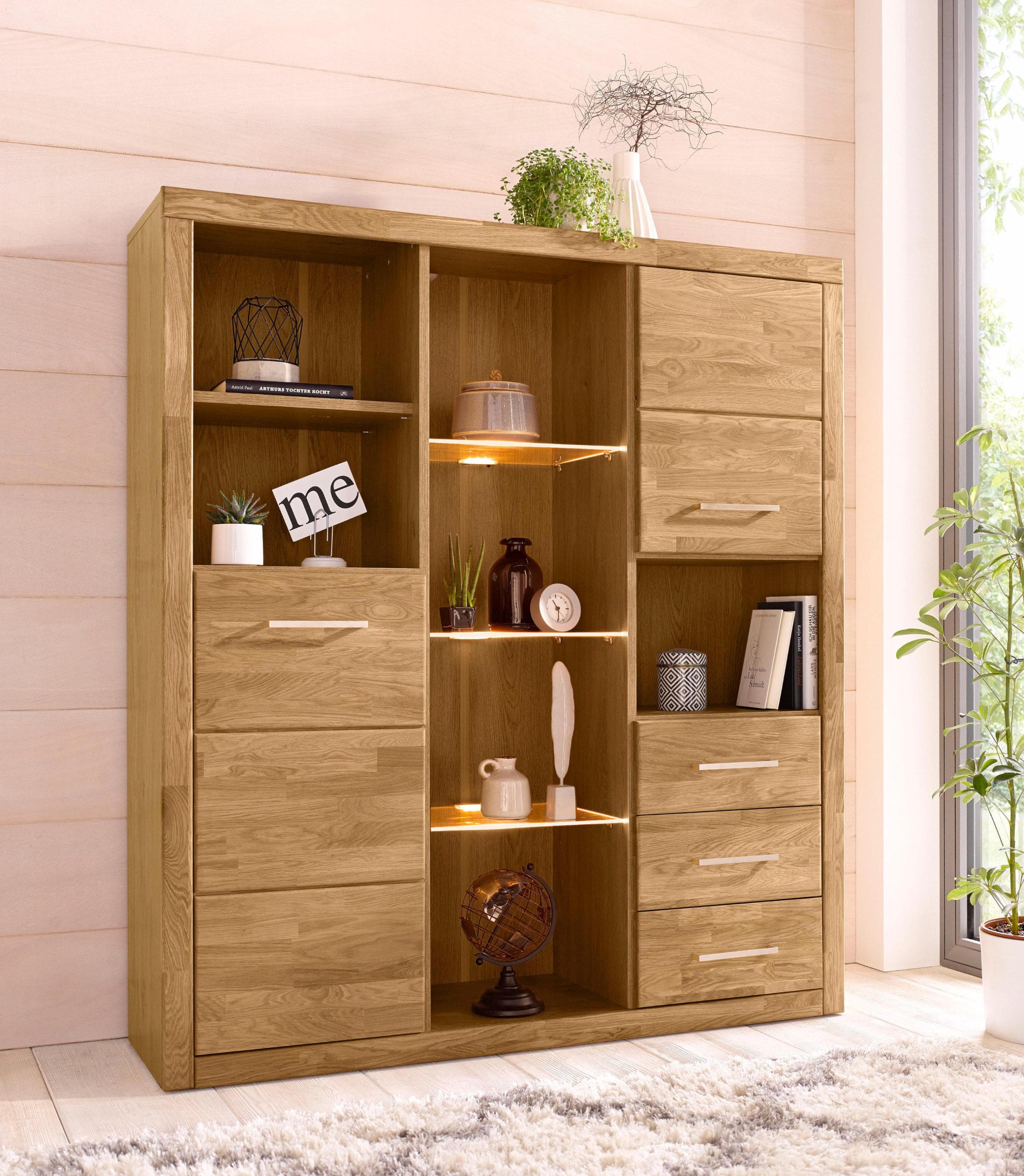 OTTO HOME Highboard Ribe Eiche Massivholz Fronten 12 Fächer