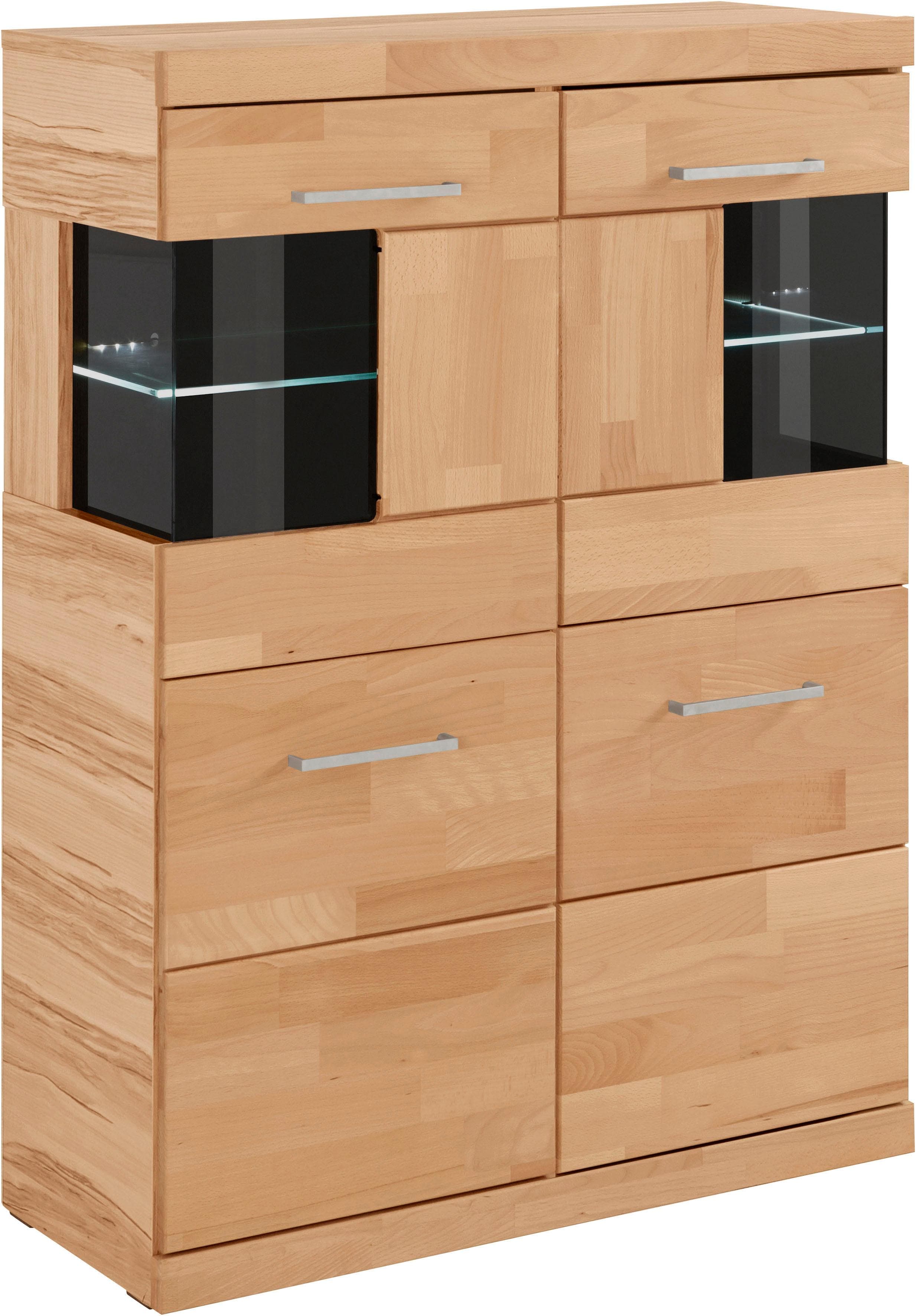 OTTO HOME Highboard Ribe Massivholz Fronten Glaseinsatz