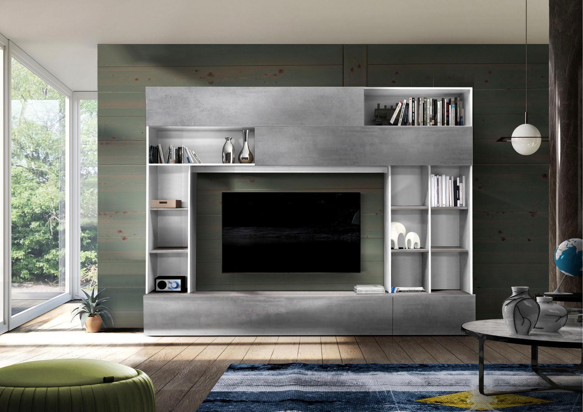 HOME AFFAIRE Wohnwand Praktiko Weiß Beton-Optik mit viel Stauraum