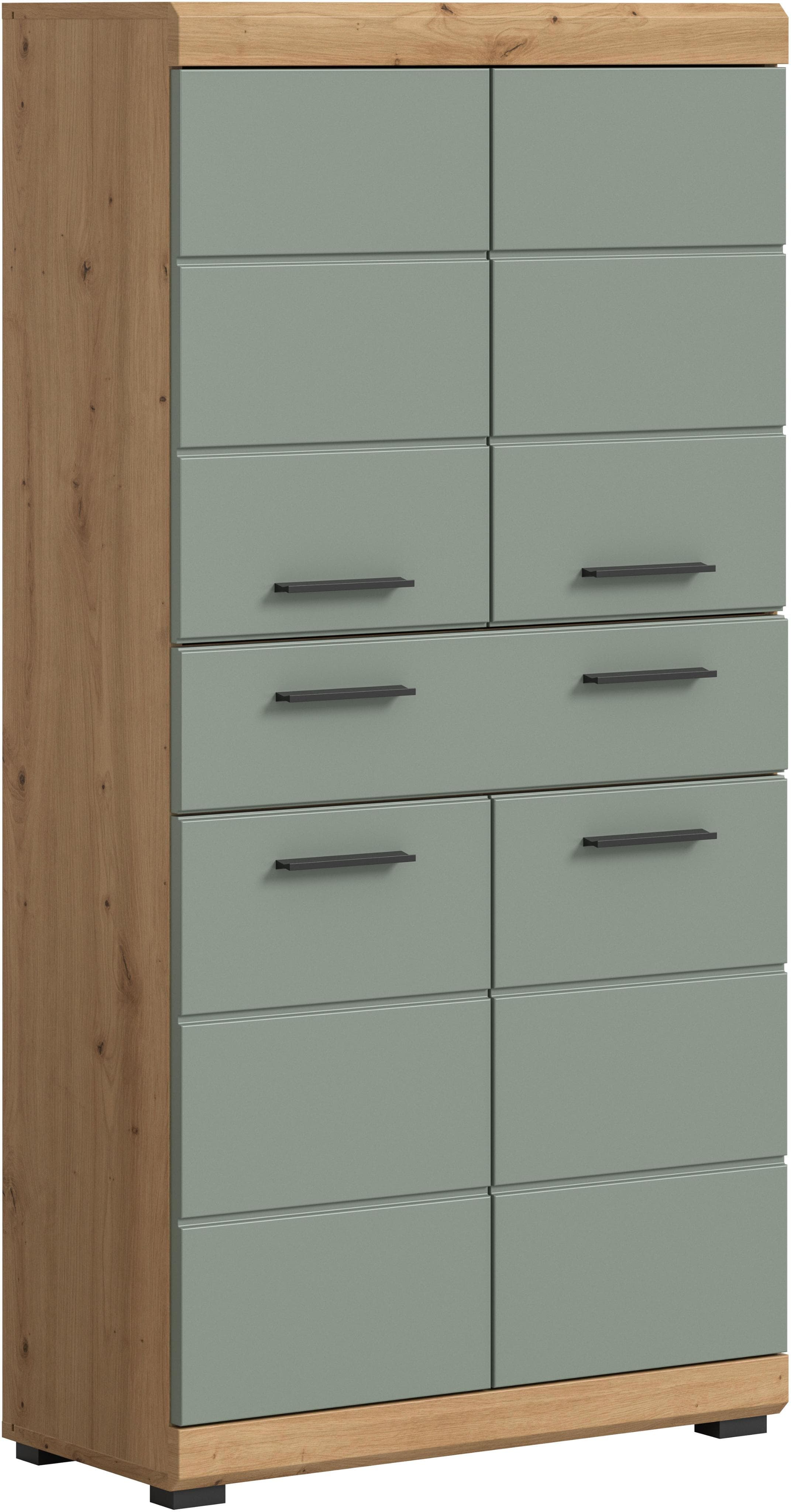 WELLTIME Midischrank SIENA 74cm 4 Türen 1 Schublade Salbei Eiche