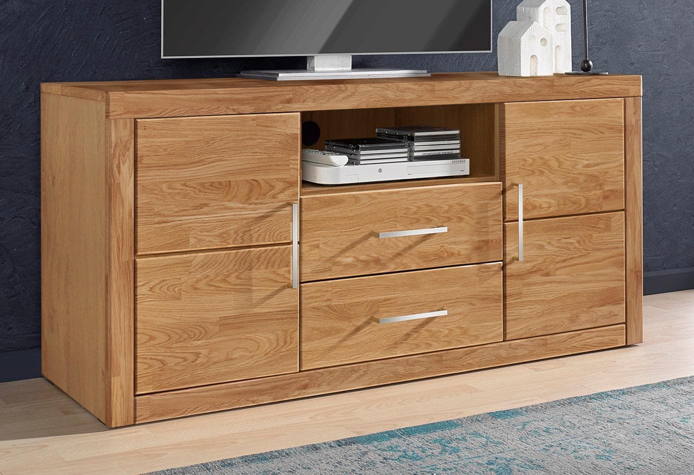 OTTO home Lowboard Logo 130cm Massivholz Fronten Braun
