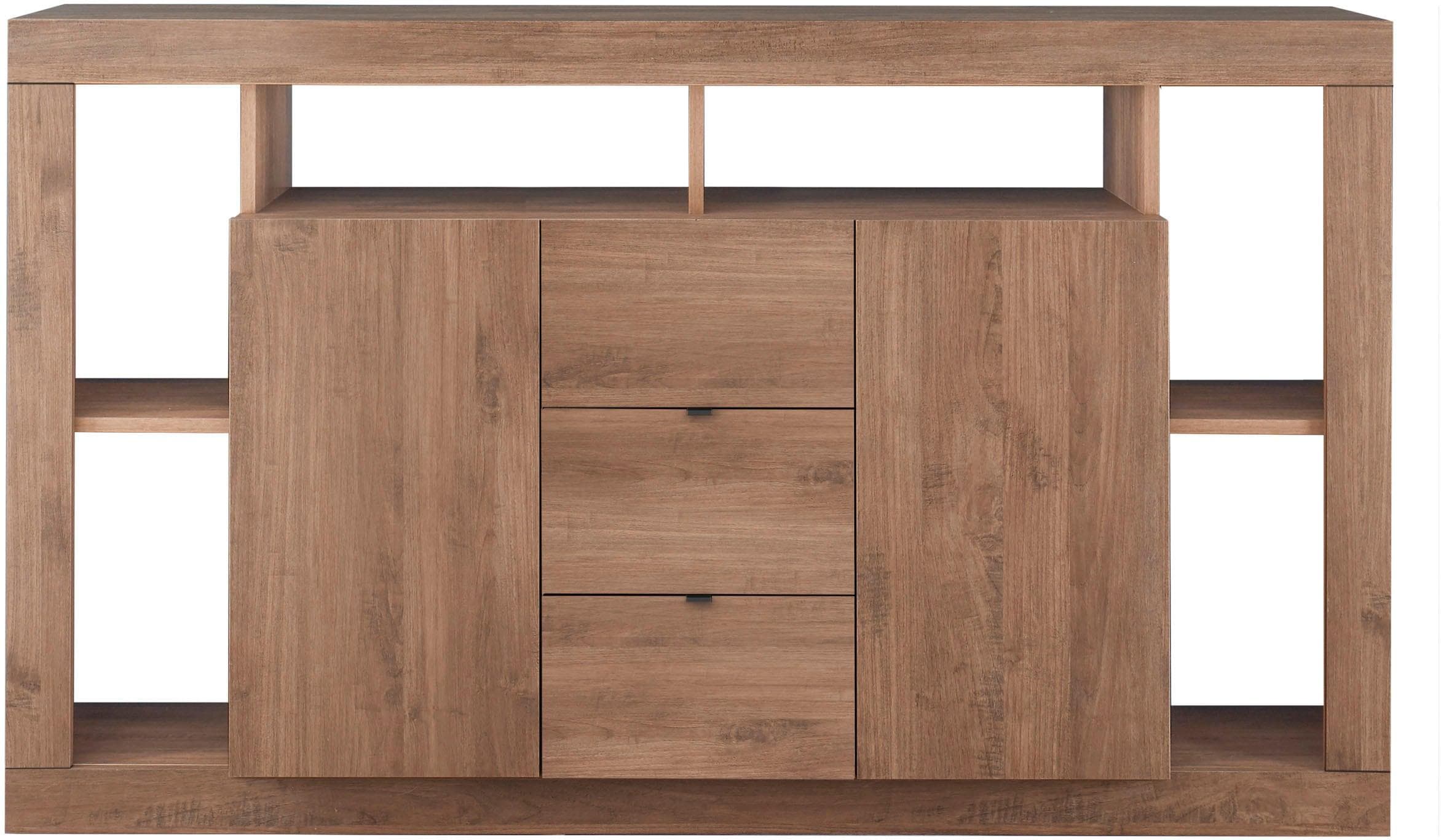 HOME AFFAIRE Sideboard Rimini Braun Holzstruktur 2 Türen 3 Schubladen