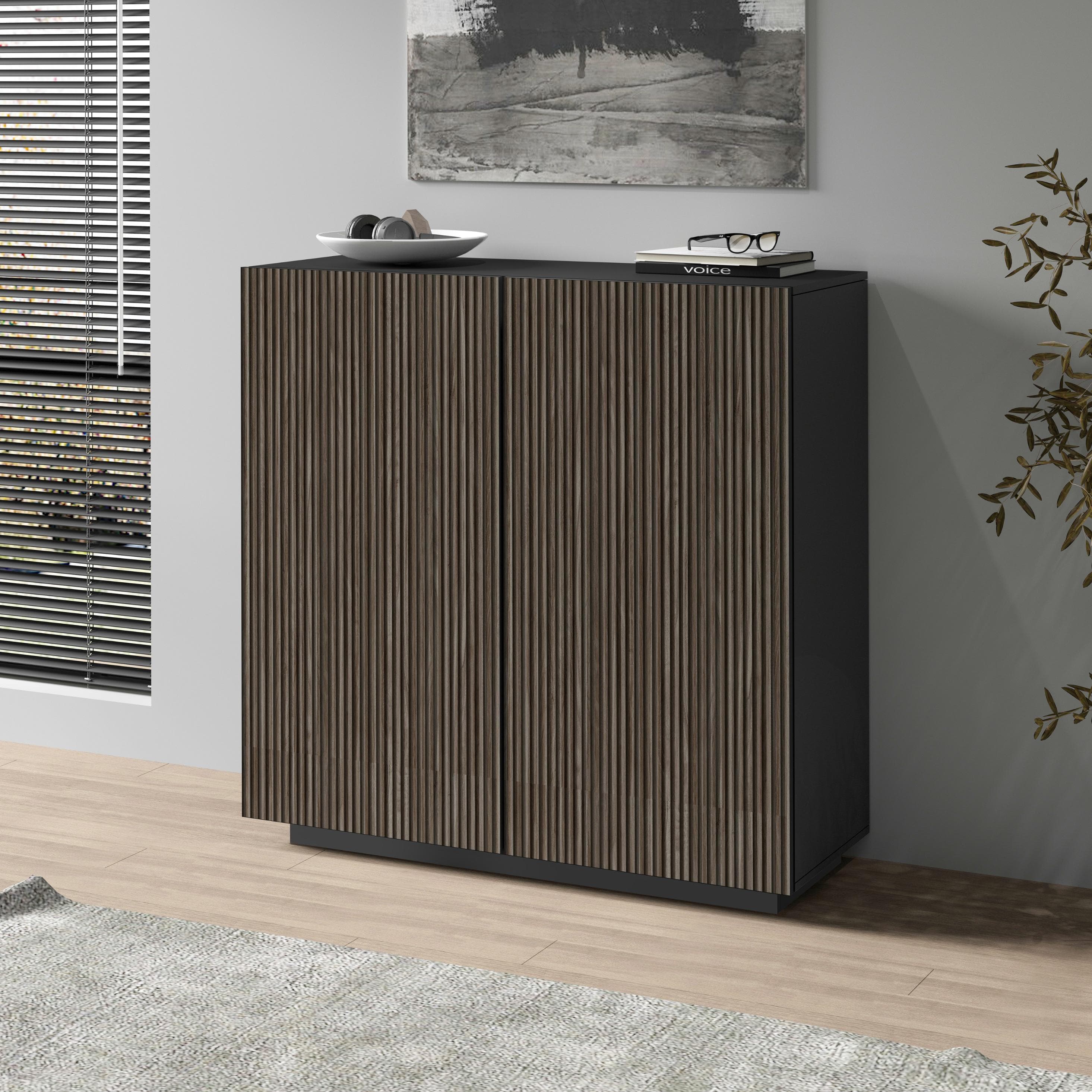Home Affaire Highboard Vega Anthrazit 120 cm mit Rillen-Optik