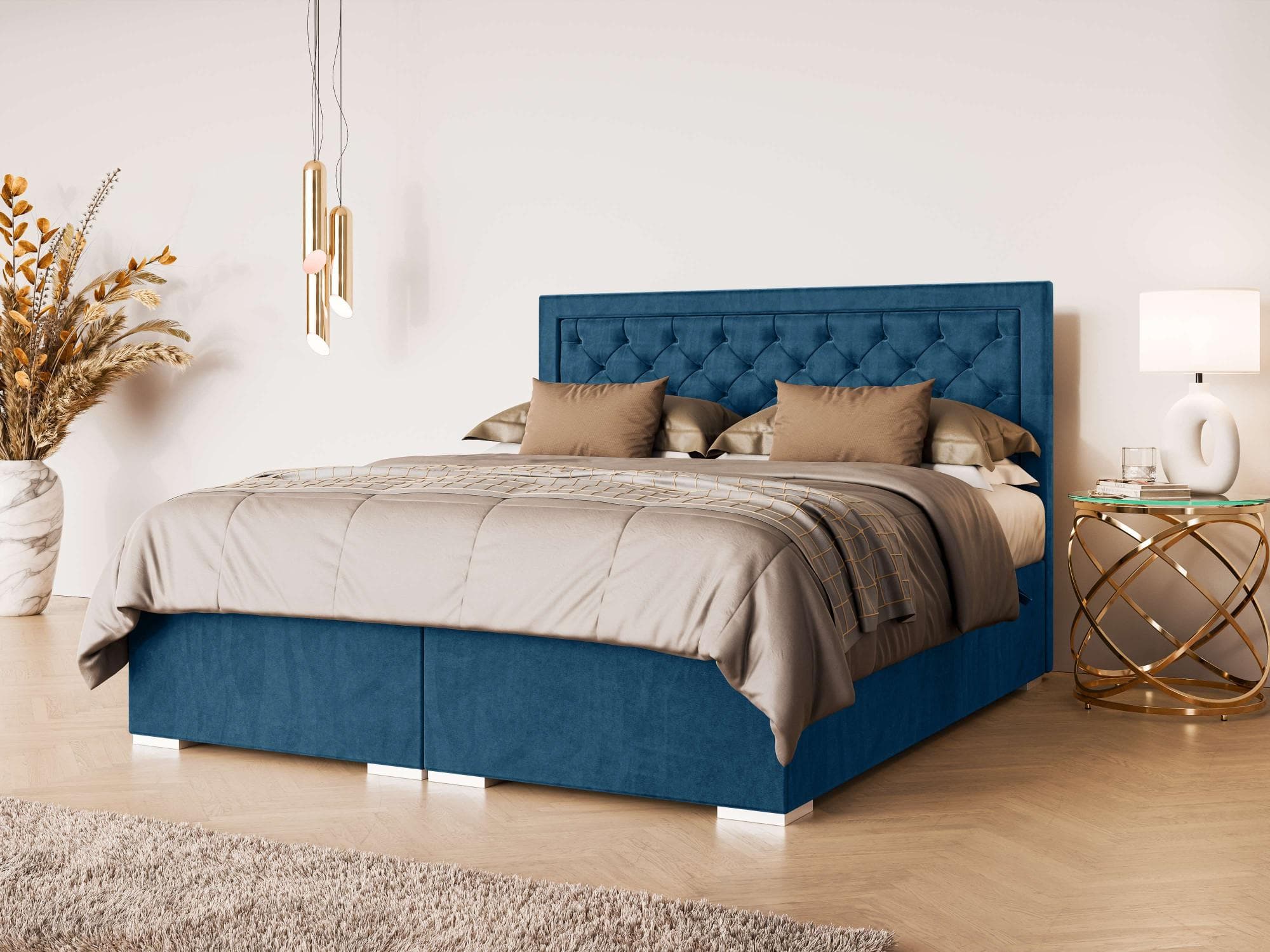 Leonique Polsterbett SACY mit Matratze und Topper, Blau/Weiß/Grau