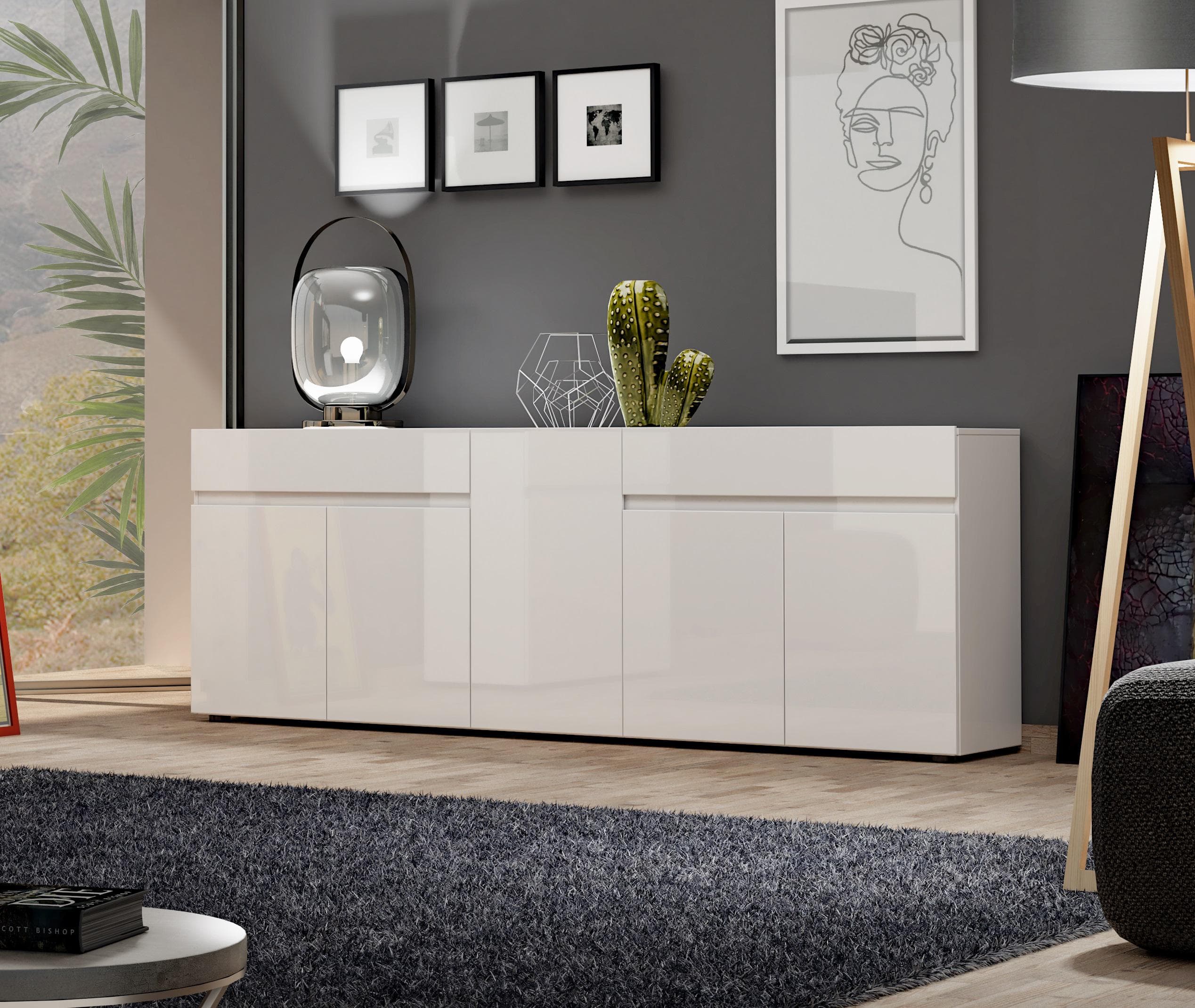 HOME AFFAIRE Sideboard MISTER Weiß Hochglanz 225 cm