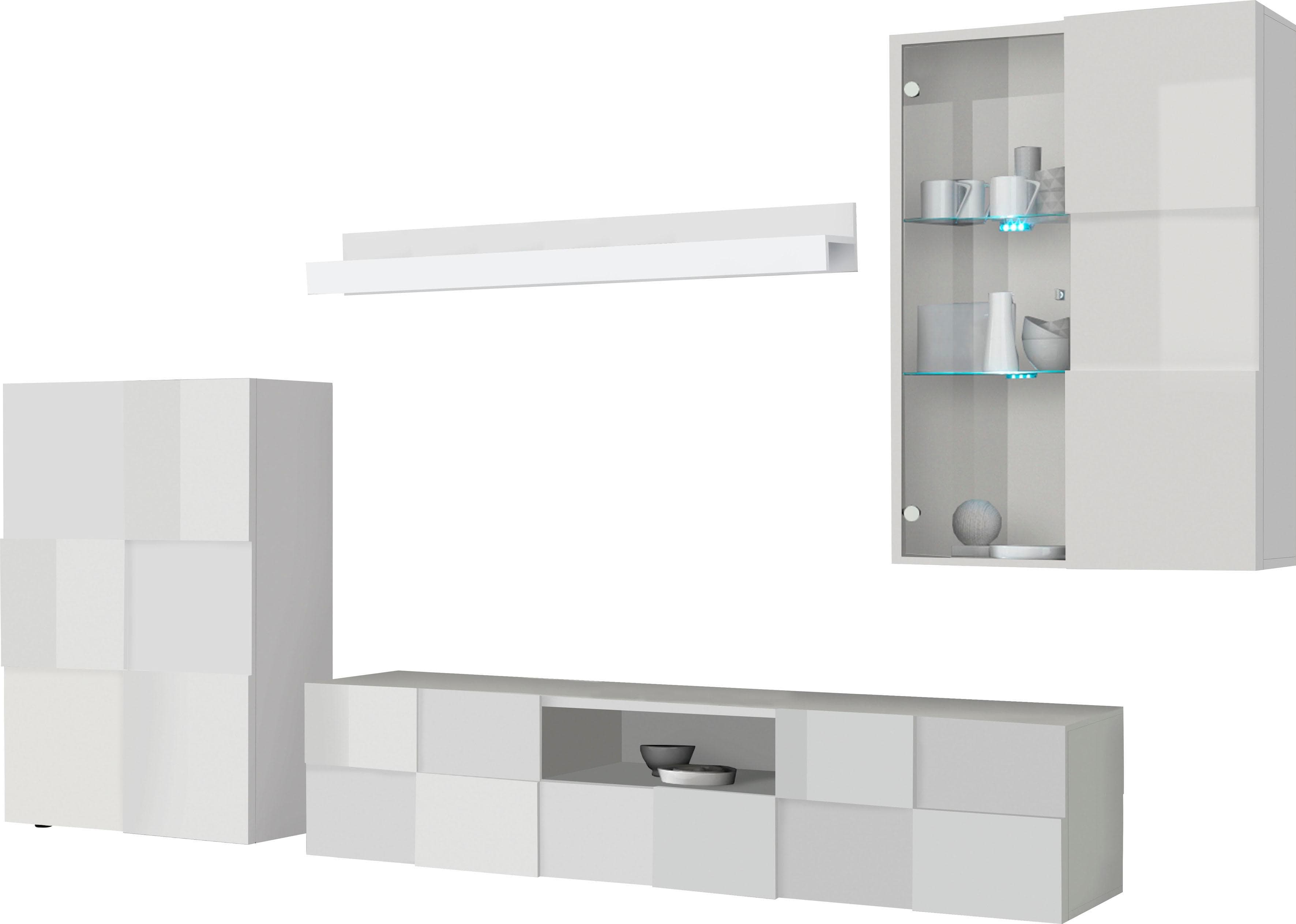 HOME AFFAIRE Wohnwand Dama 4-tlg. Weiß Hochglanz 3D-Optik