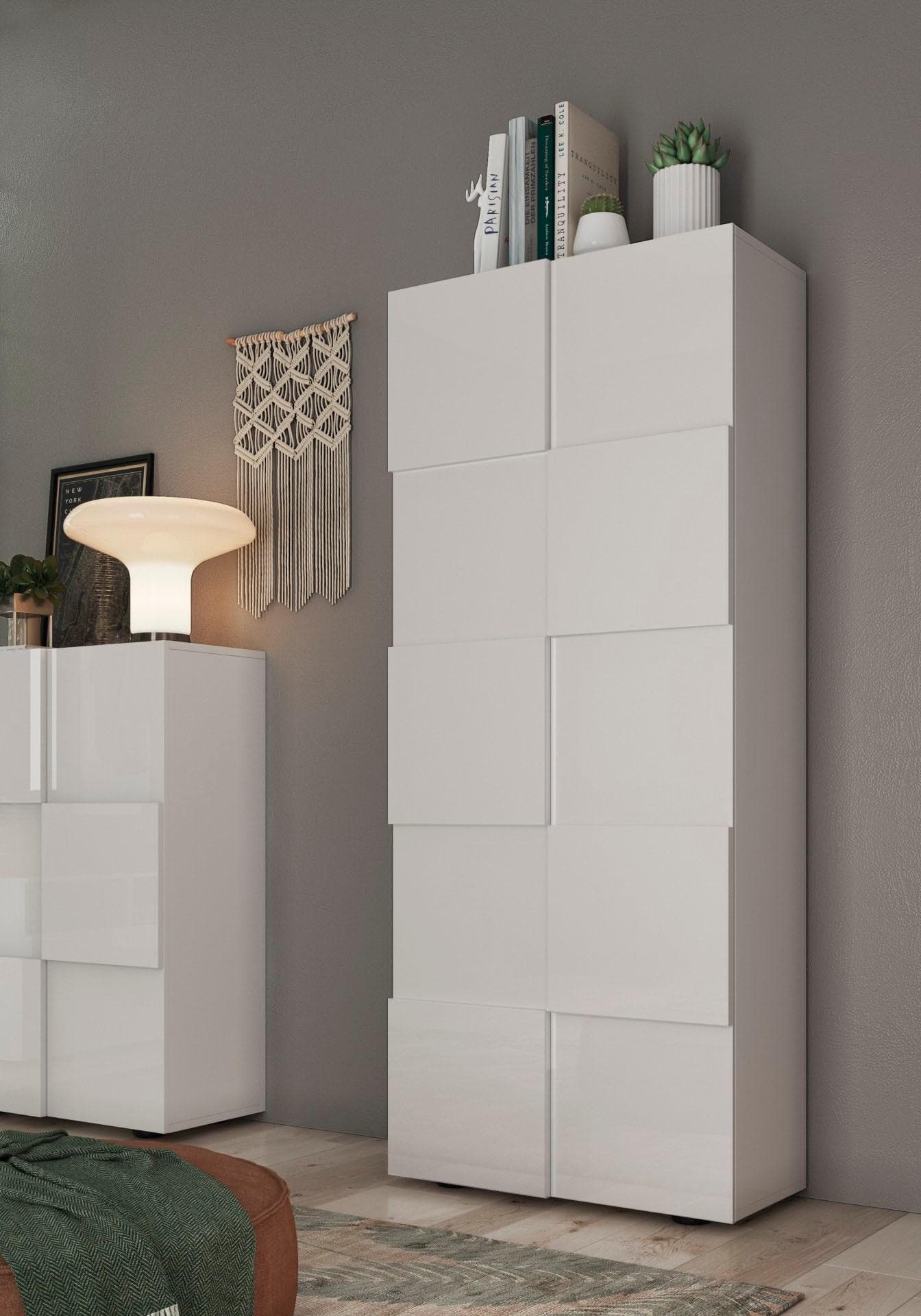 HOME AFFAIRE Garderobenschrank Dama Weiß Hochglanz Lack 3D-Optik