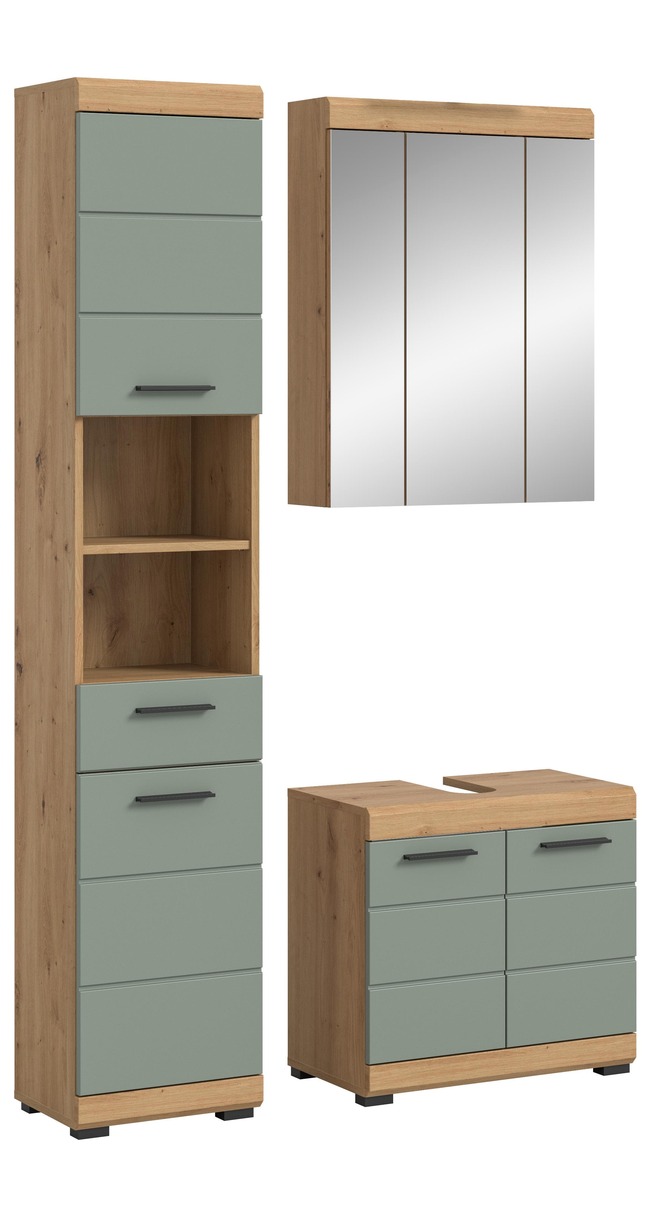 WELLTIME Badmöbel-Set Siena 3-teilig Grün Braun Holzwerkstoff