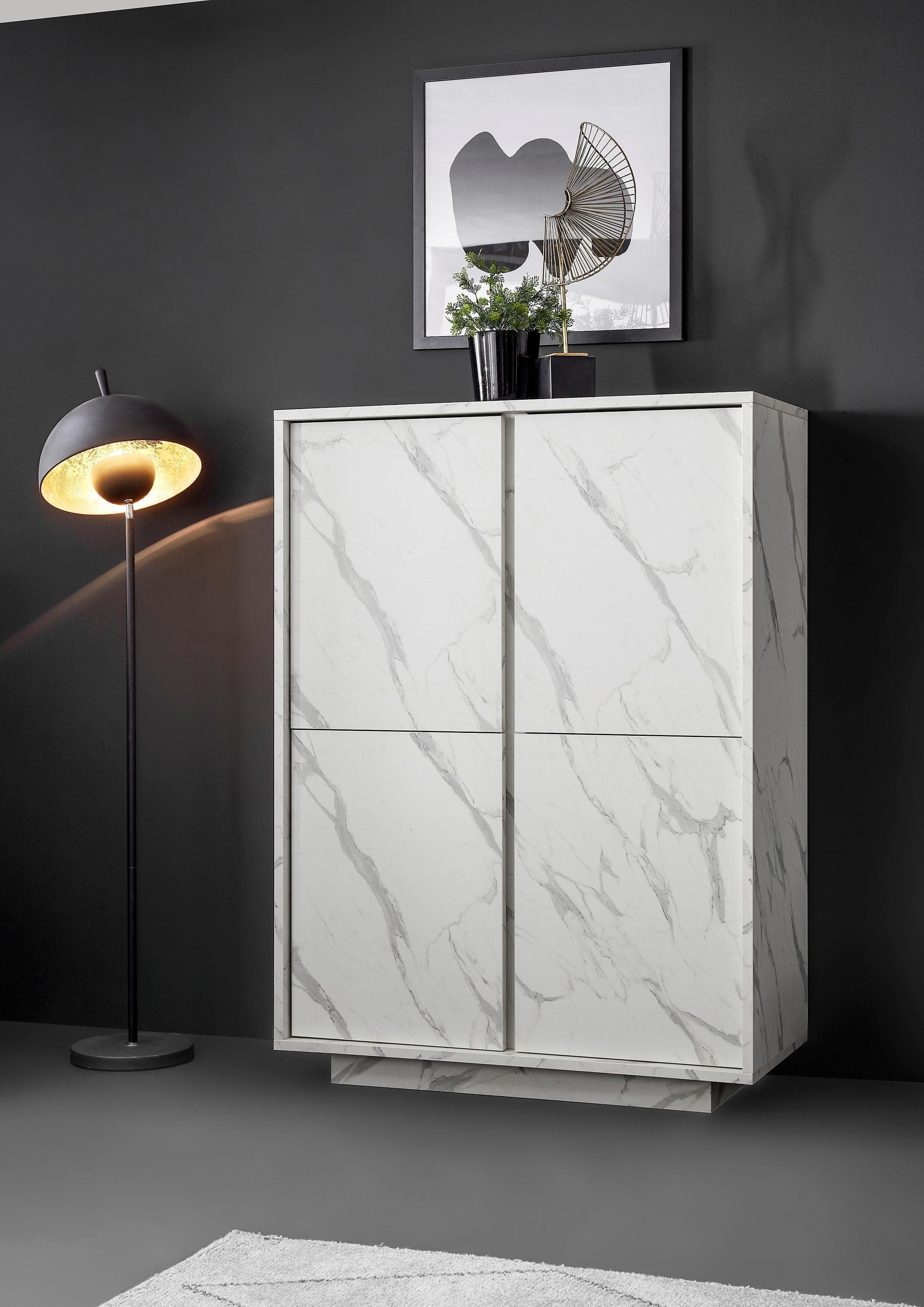 HOME AFFAIRE Highboard Carrara Weiß Marmor-Optik Grifflos
