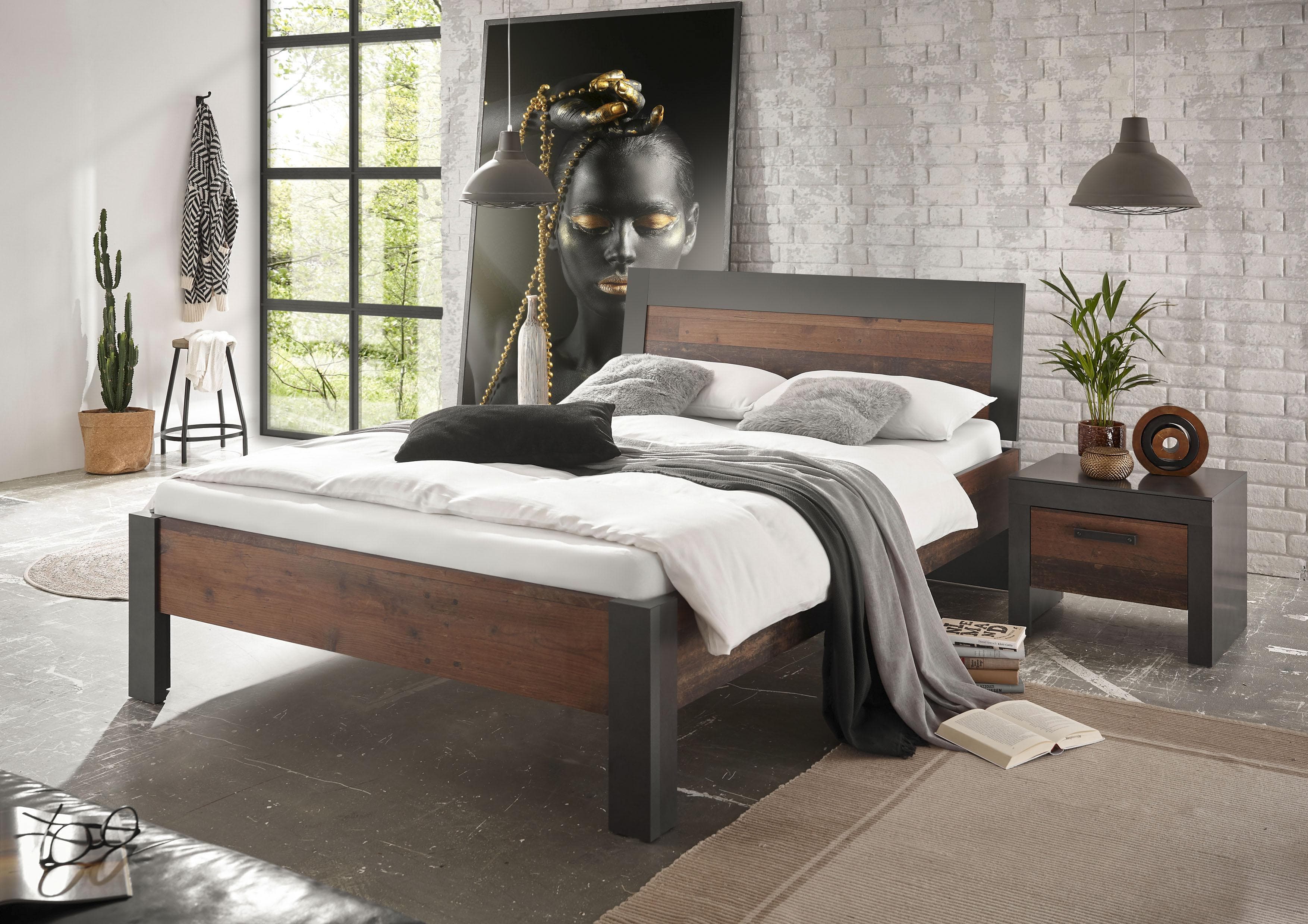 Home Affaire Bettanlage Brooklyn Grau mit Nachttisch