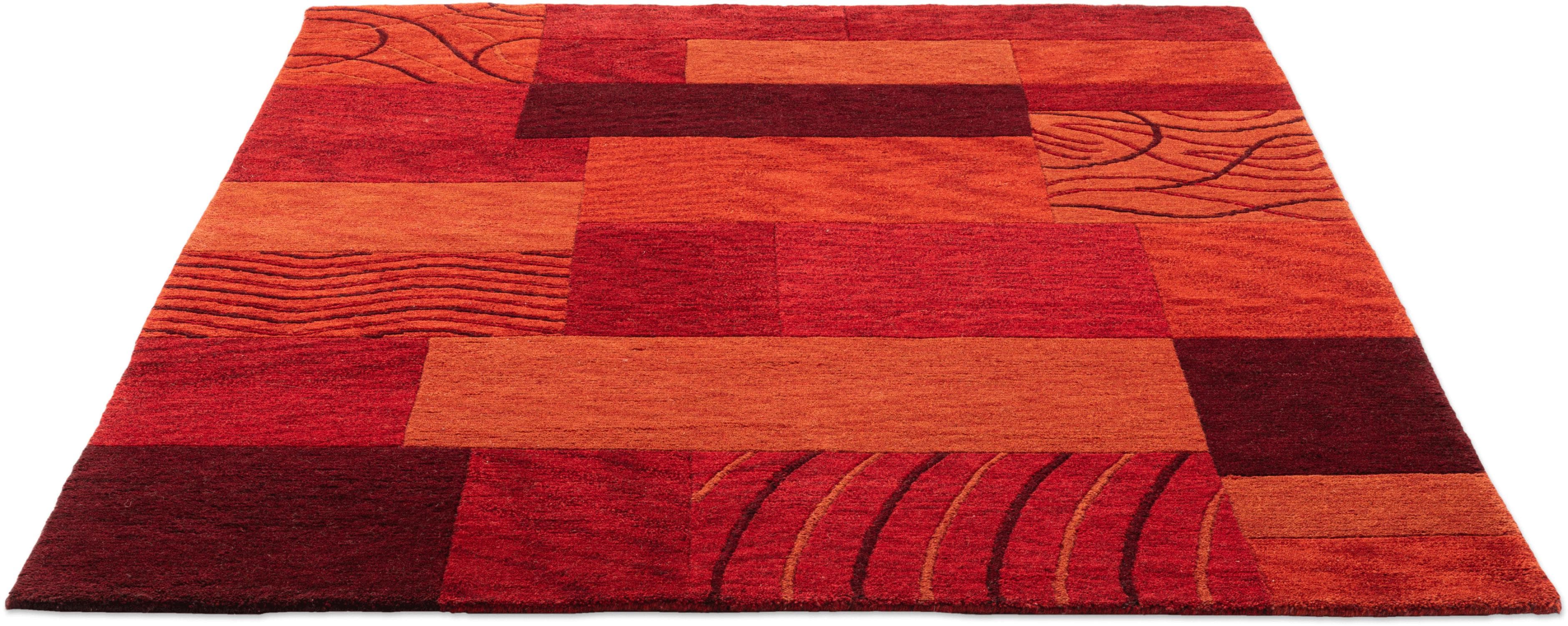 Theko Wollteppich Royal Domas 4028 Rot Patchwork Design