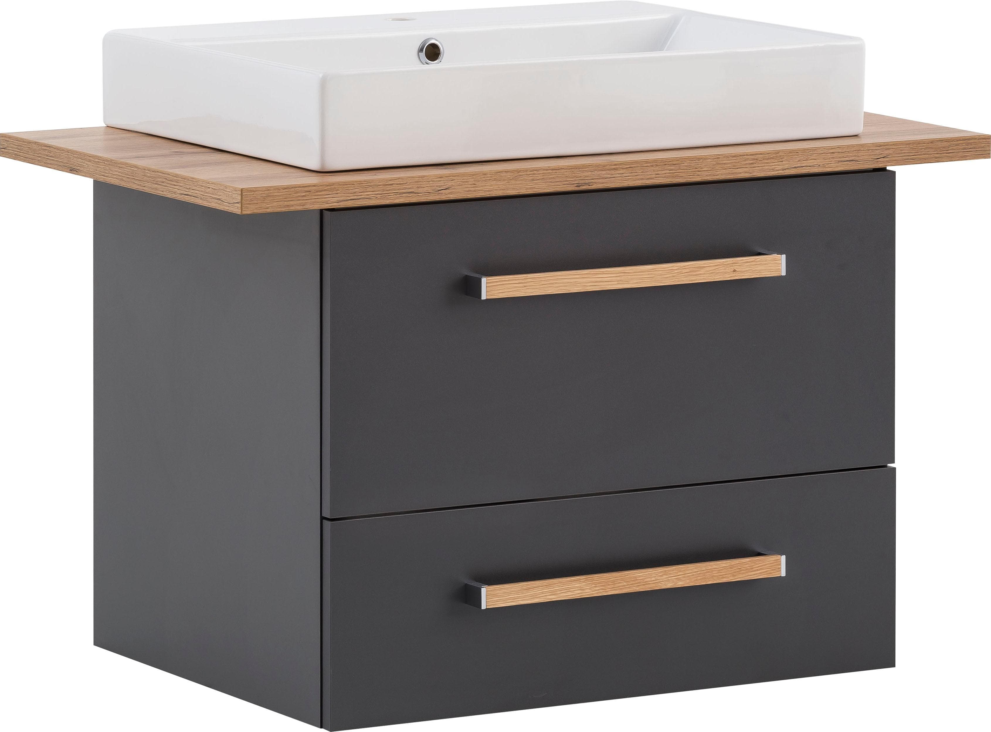 MÖBELPARTNER Waschbecken mit Unterschrank Duo Anthrazit Eiche Landhaus