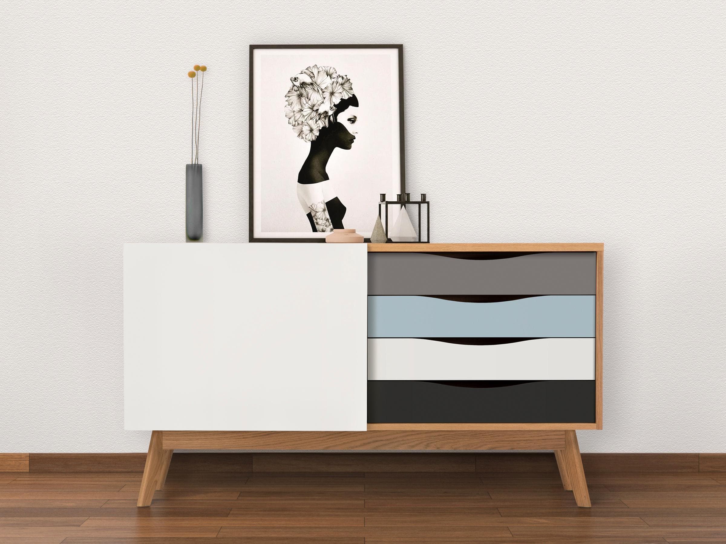 WOODMAN Sideboard Hilla Skandinavisch Blau Braun Eiche