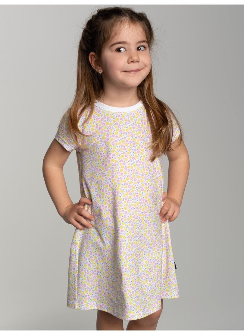 TRIGEMA Mädchen Kleid 100% Baumwolle Blumen-Print Weiß