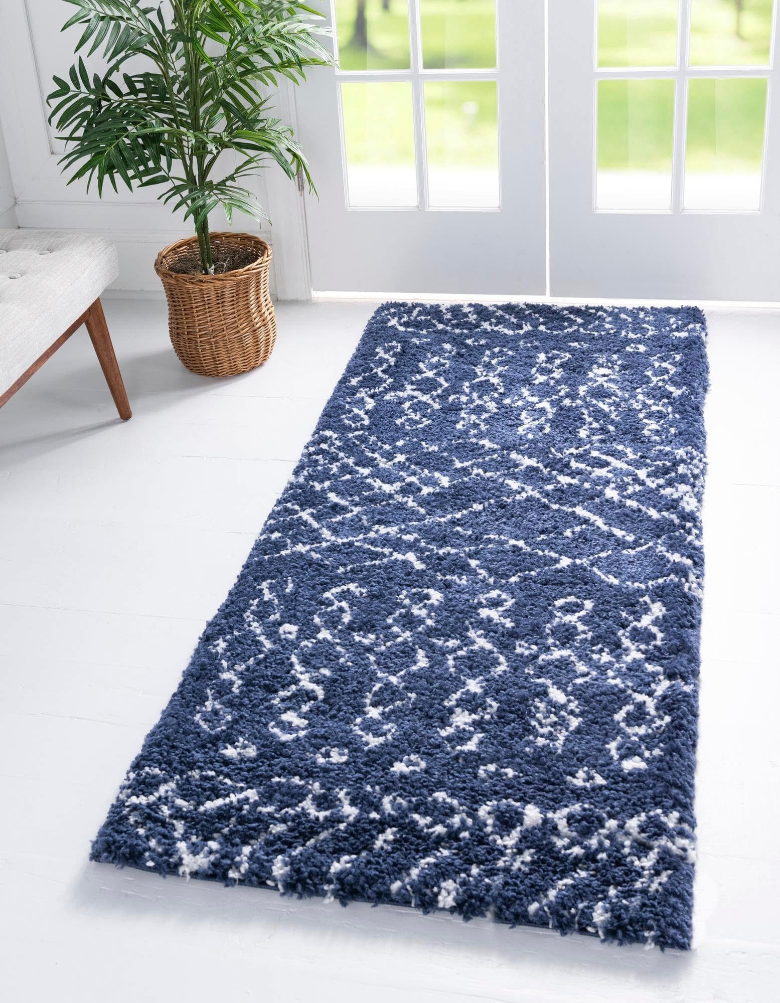 MyFlair Hochflor-Läufer Temara Shag Marineblau Beige Skandi Design