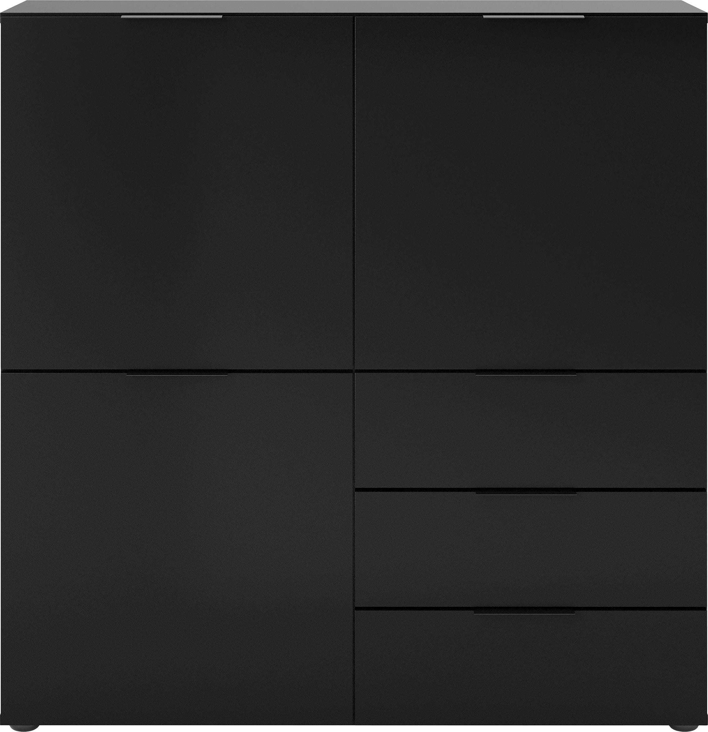 Mid.you Kommode Schwarz mit 3 Schubladen und 5 Fächern