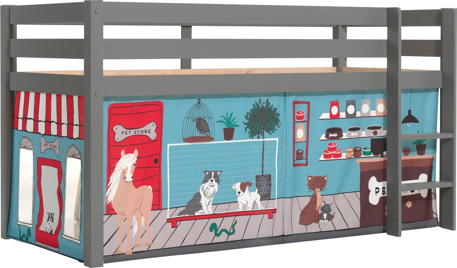 VIPACK Pino Spielbett Grau Kiefer Massiv mit Textilset