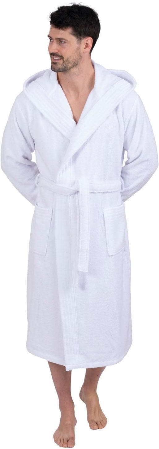 WEWO FASHION Unisex-Bademantel Weiß Frottier mit Kapuze