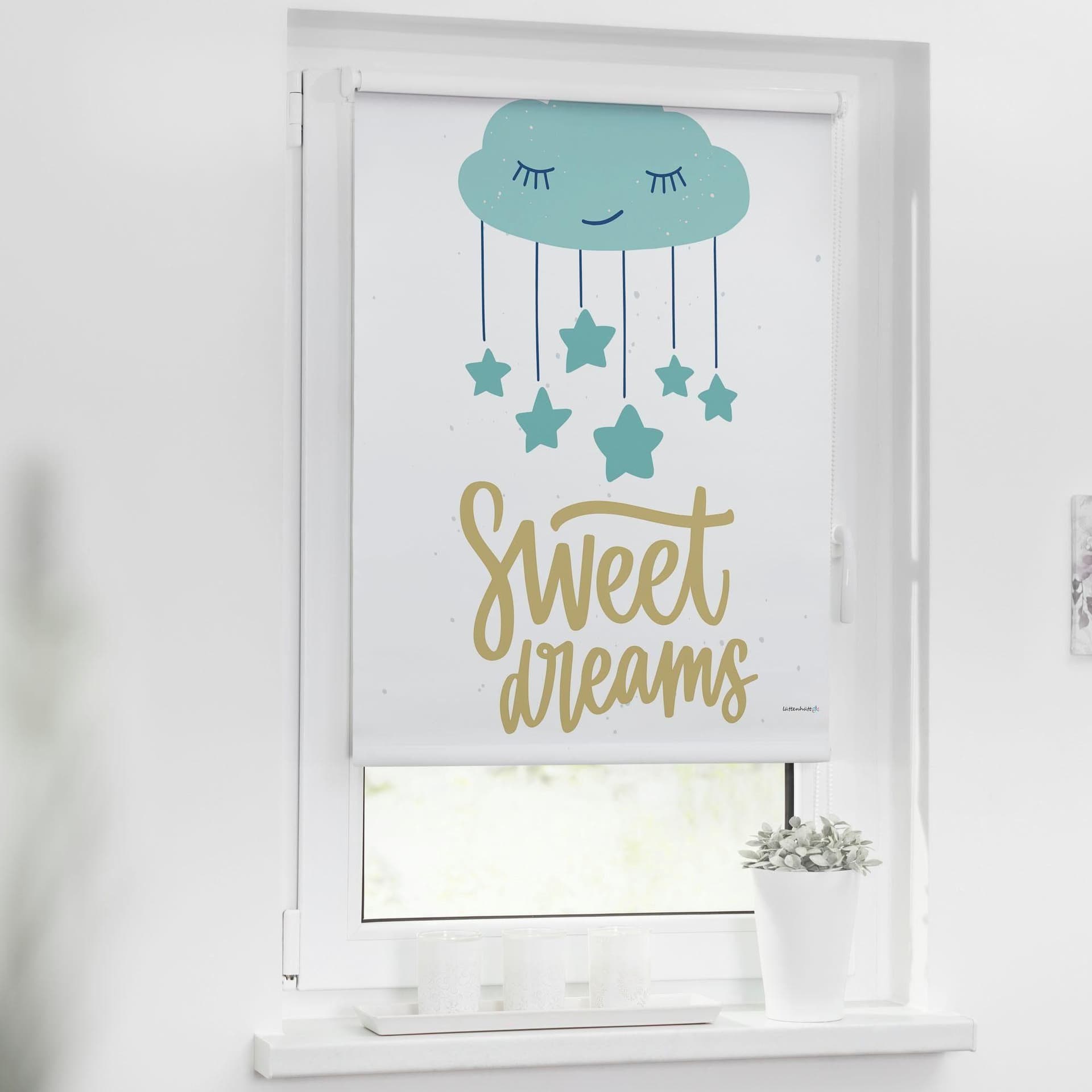Lüttenhütt Seitenzugrollo Sweet Dreams türkis weiß